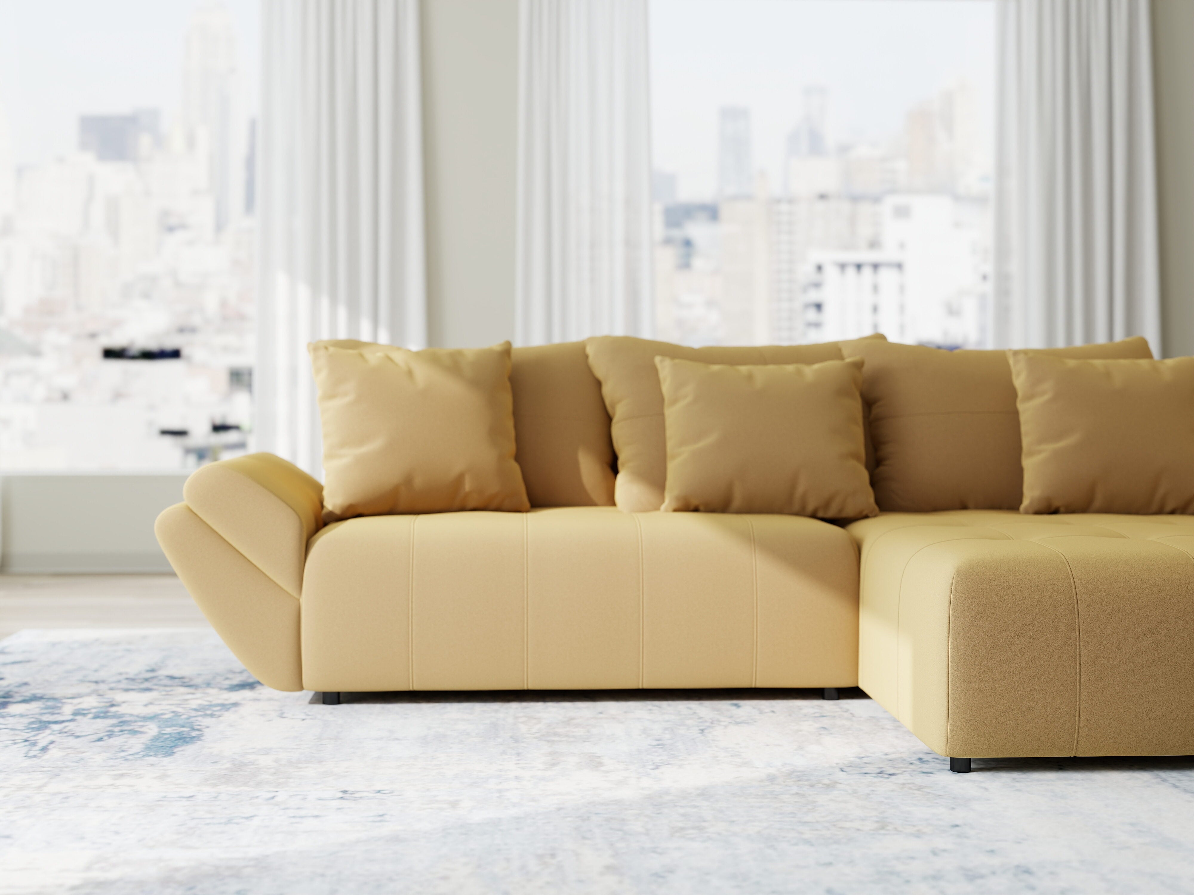 Colțar extensibil dumonde cu ladă de depozitare si sezut confortabil din spuma HR, Berlin Royal Galben Mustar 280x185 cm II