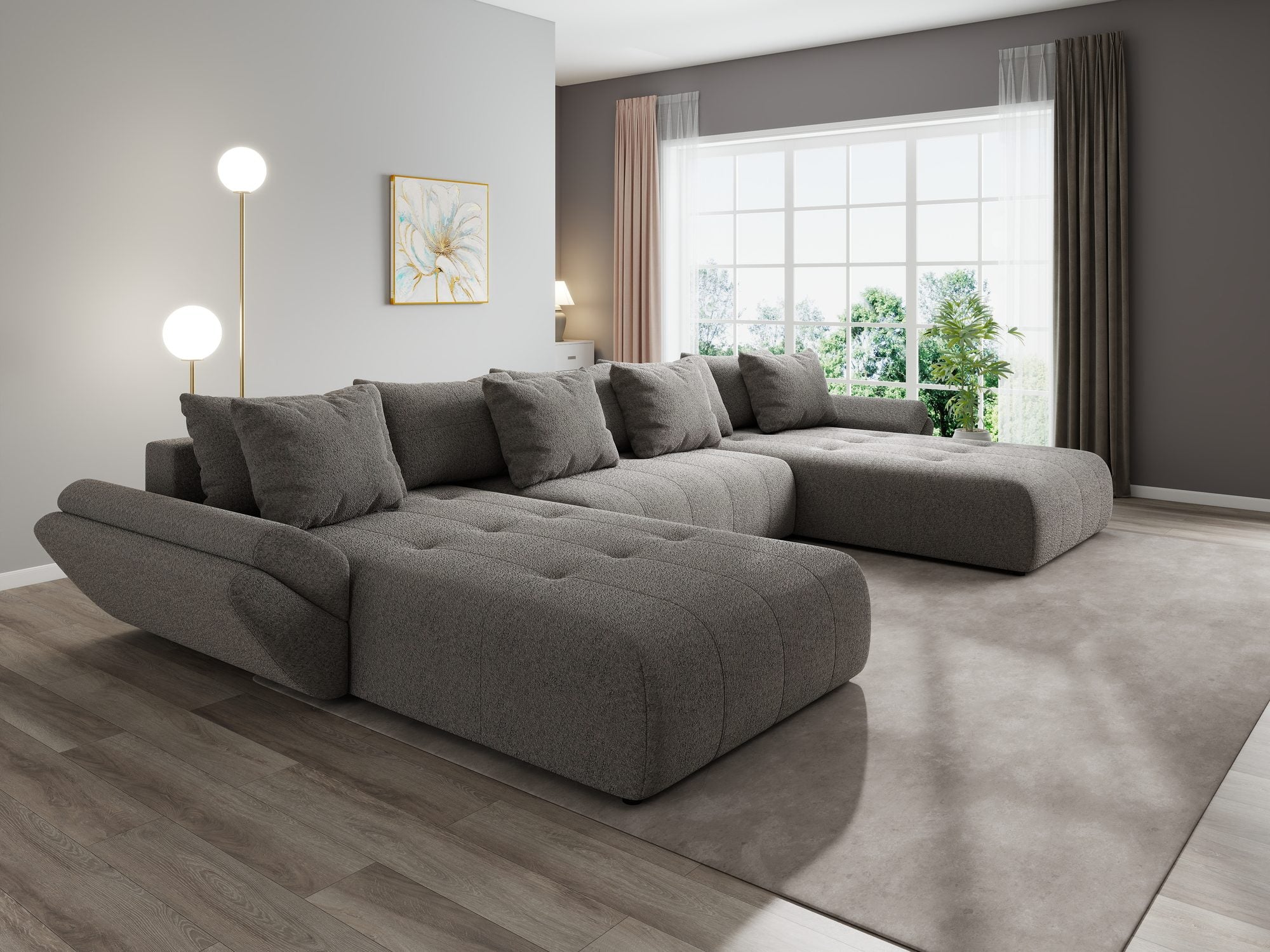 Colțar extensibil dumonde cu ladă de depozitare si sezut confortabil din spuma high-density, Berlin U Monte Gri 16 380x180 cm