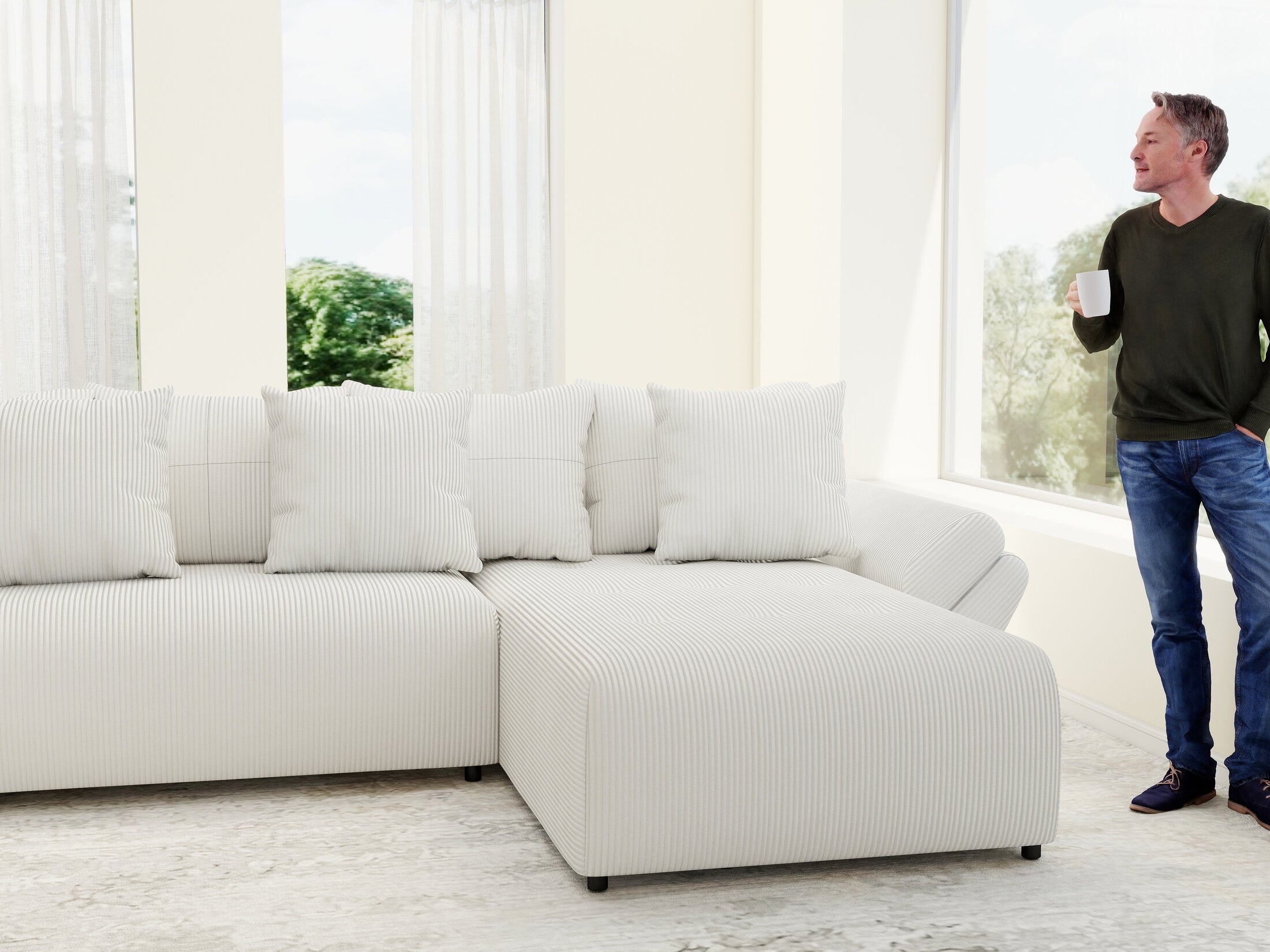 Colțar extensibil dumonde cu ladă de depozitare si sezut confortabil din spuma HR, Berlin U Zoom Grey 380x180 cm