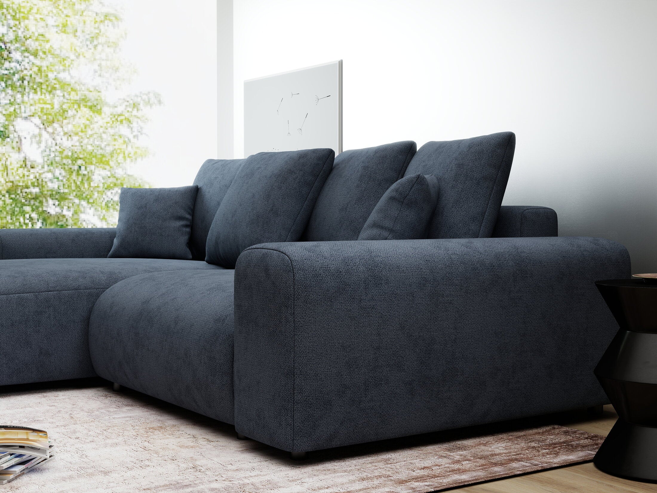 Colțar extensibil dumonde cu ladă de depozitare și șezut confortabil din spumă HR, Luma Enjoy Antracit 255x168 cm