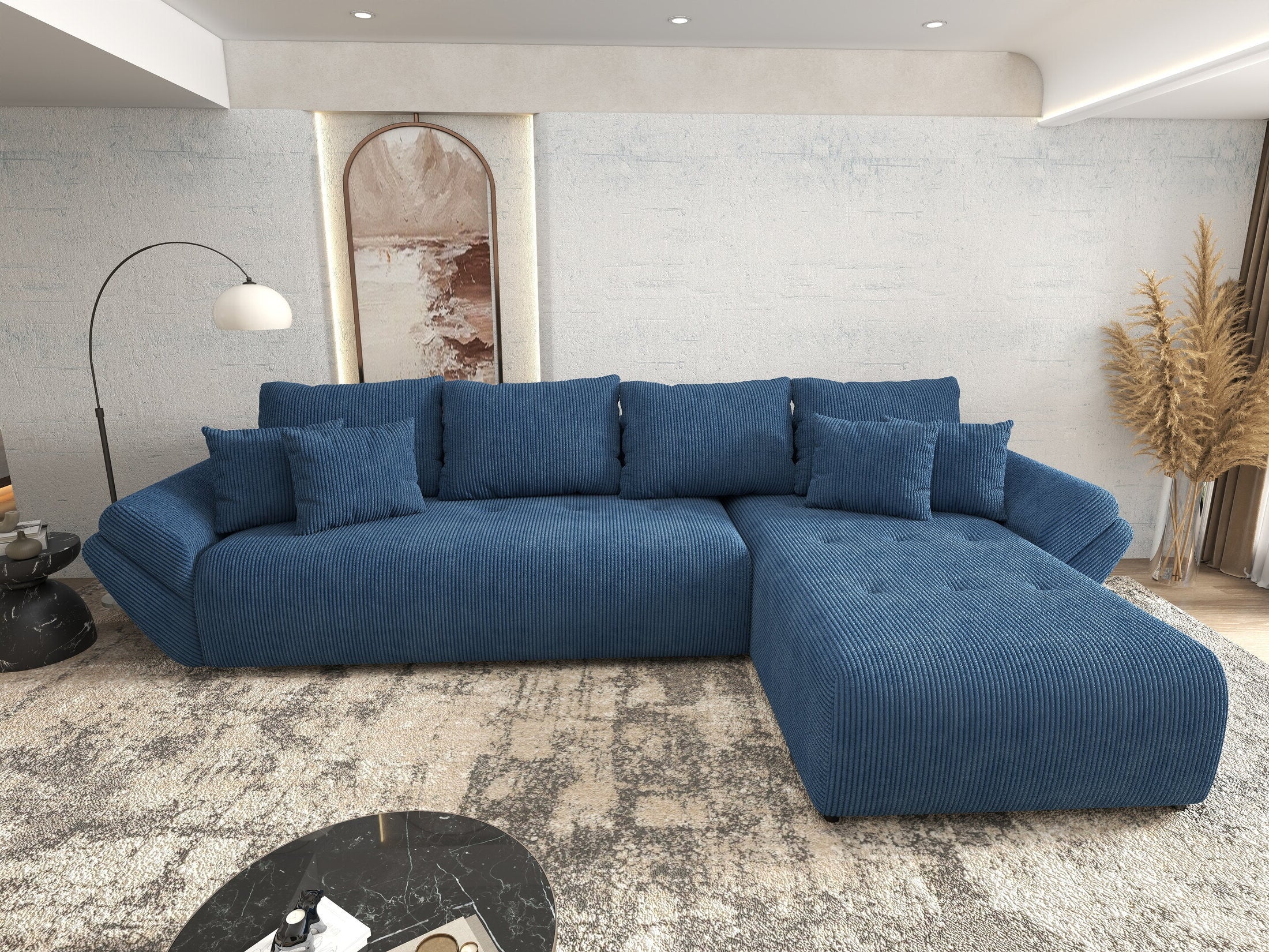 Colțar extensibil dumonde cu ladă de depozitare si sezut confortabil din spuma HR, Berlin XL Zoom Blue 350x185 cm II