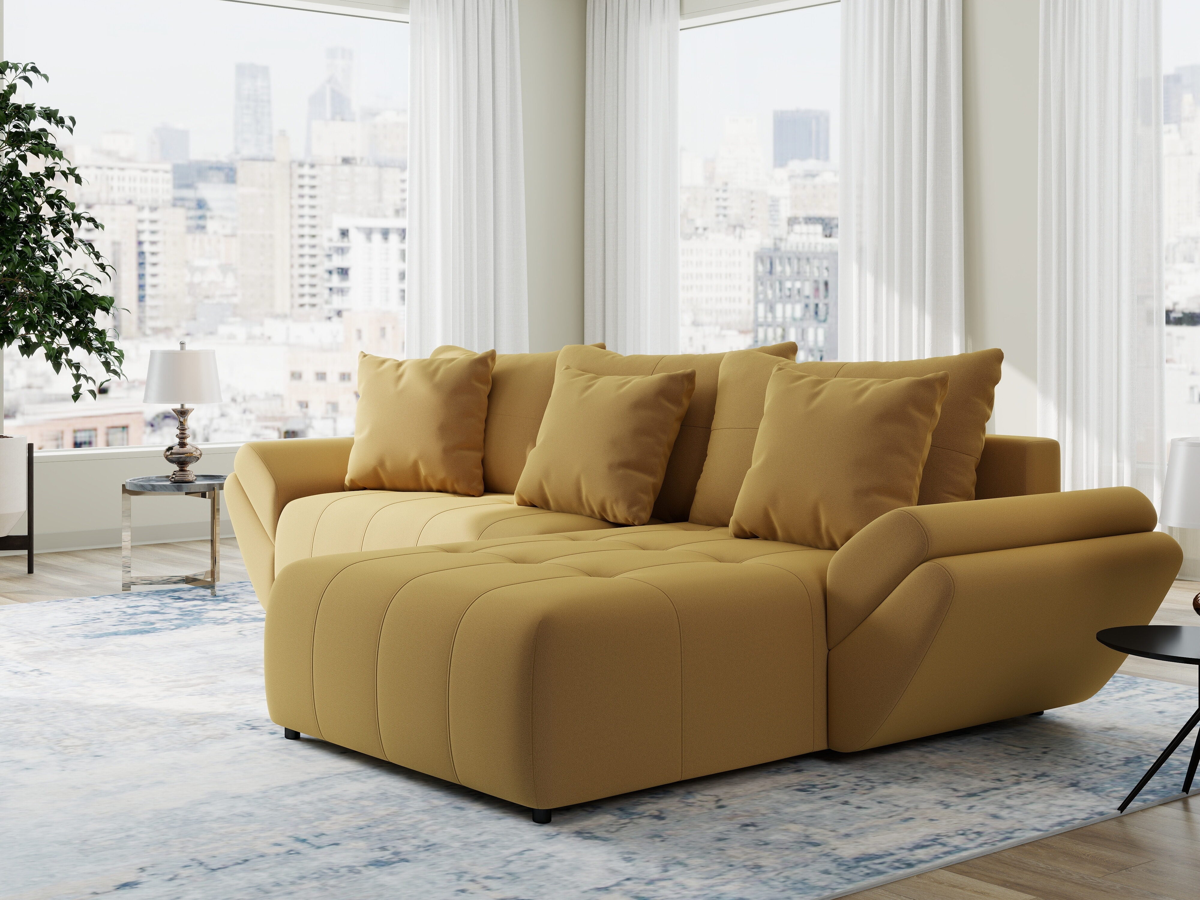 Colțar extensibil dumonde cu ladă de depozitare si sezut confortabil din spuma HR, Berlin Royal Galben Mustar 280x185 cm II