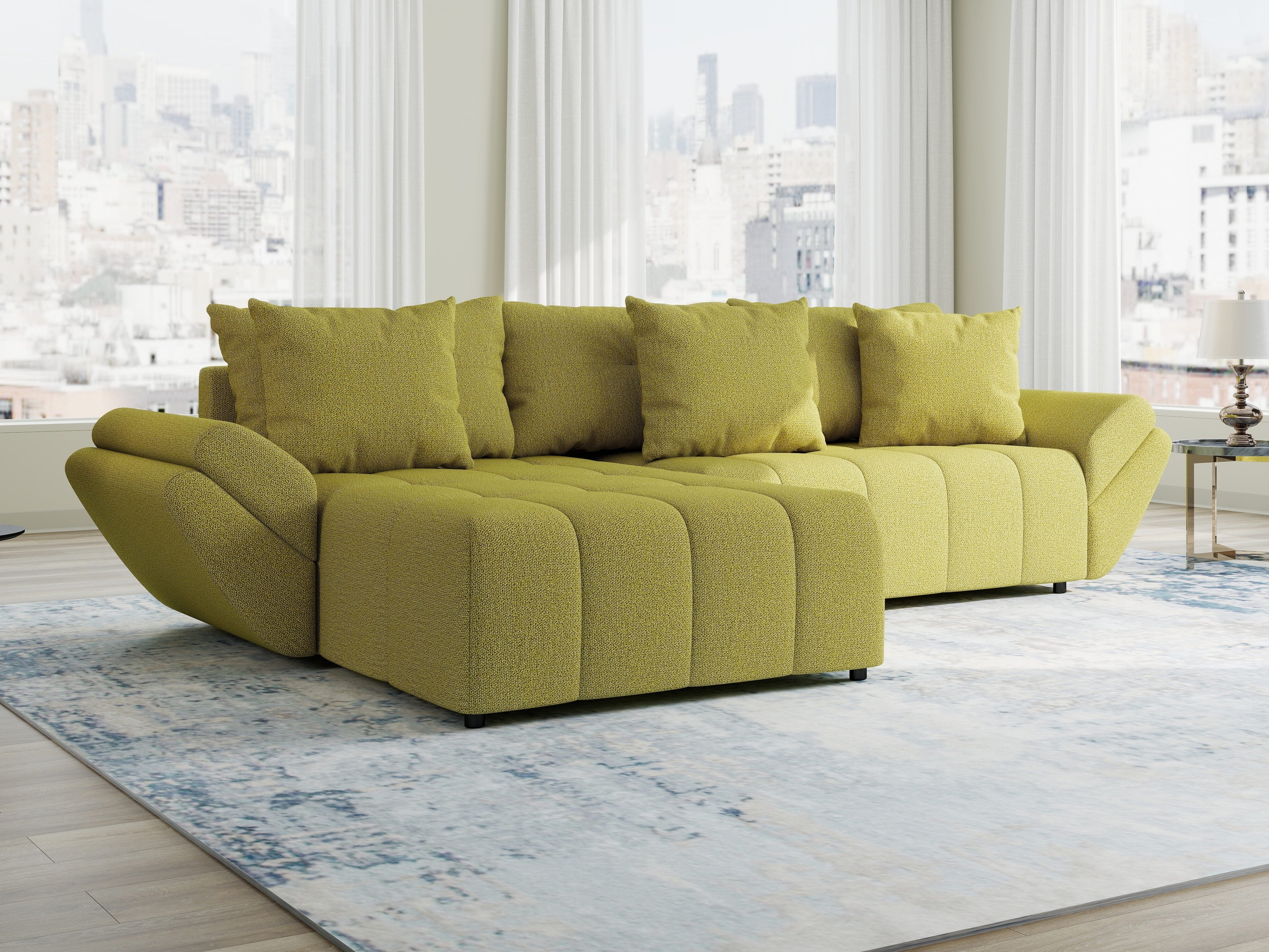 Colțar extensibil dumonde cu ladă de depozitare si sezut confortabil din spuma HR, Berlin Enjoy Verde 280x185 cm