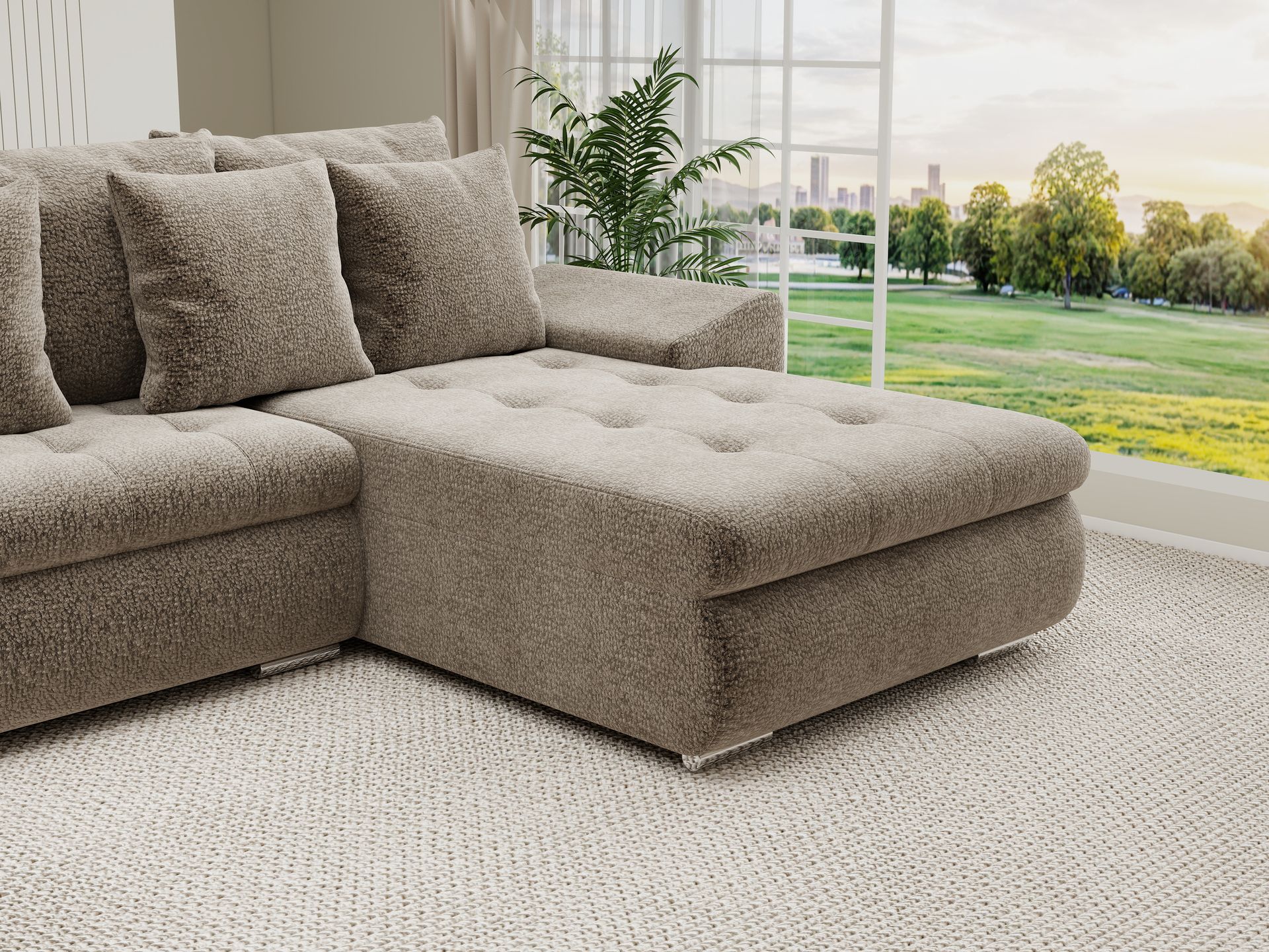 Colțar extensibil dumonde cu ladă de depozitare si sezut confortabil din spuma high-density, Leonardo U Jaguar Maro Cappuccino 08 360x185 cm