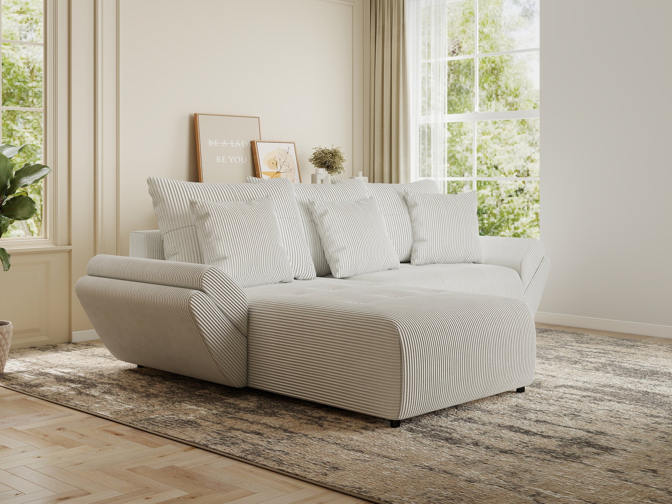 Colțar extensibil dumonde cu ladă de depozitare si sezut confortabil din spuma HR, Berlin Ambience Alb 280x185 cm