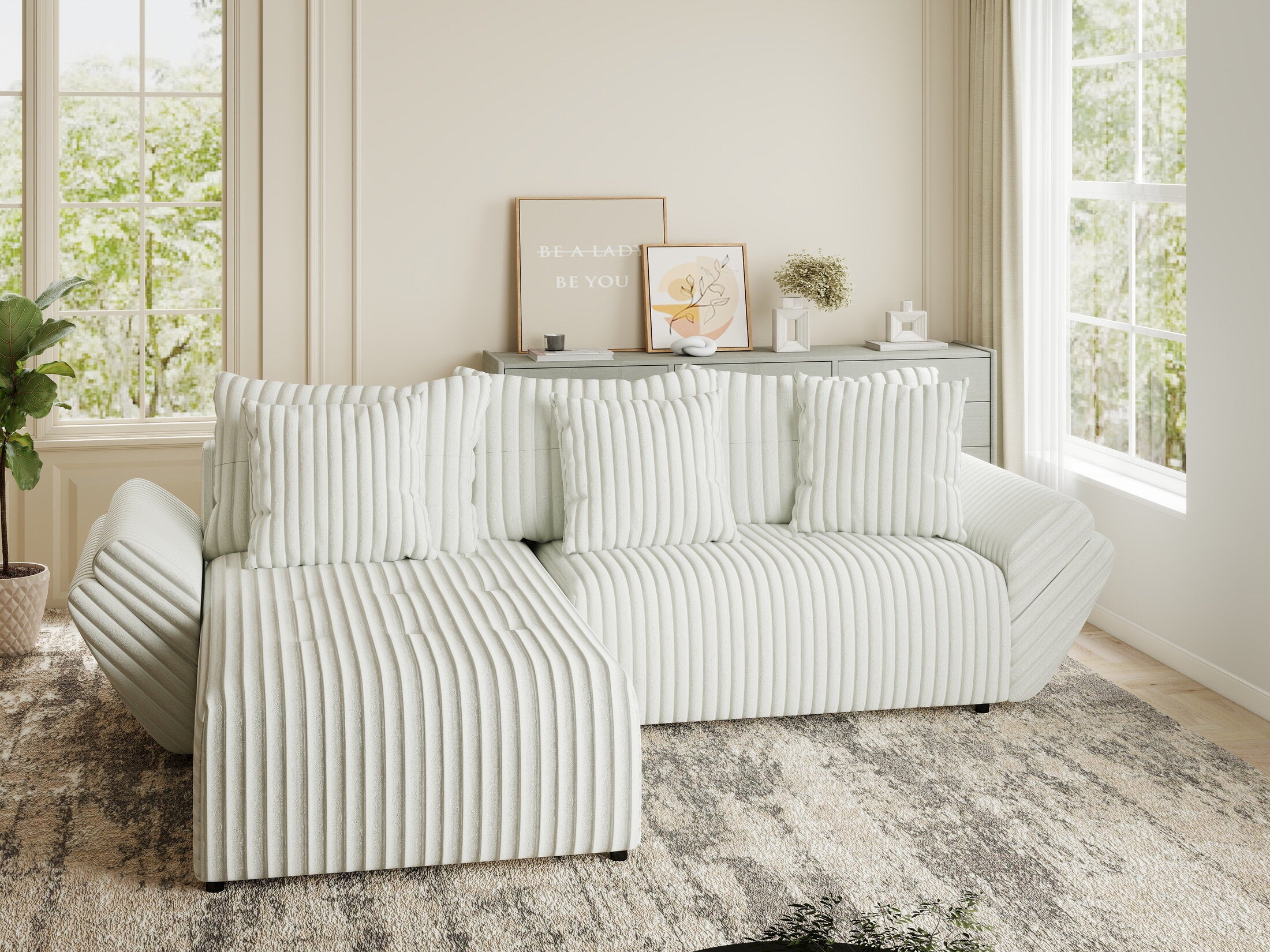 Colțar extensibil dumonde cu ladă de depozitare si sezut confortabil din spuma HR, Berlin Ambience Alb 280x185 cm