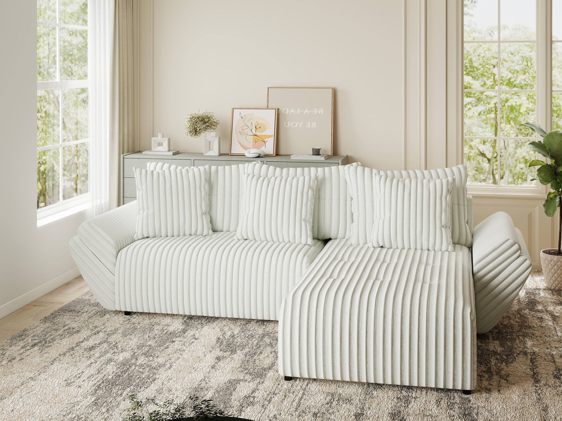 Colțar extensibil dumonde cu ladă de depozitare si sezut confortabil din spuma HR, Berlin Ambience Alb 280x185 cm II