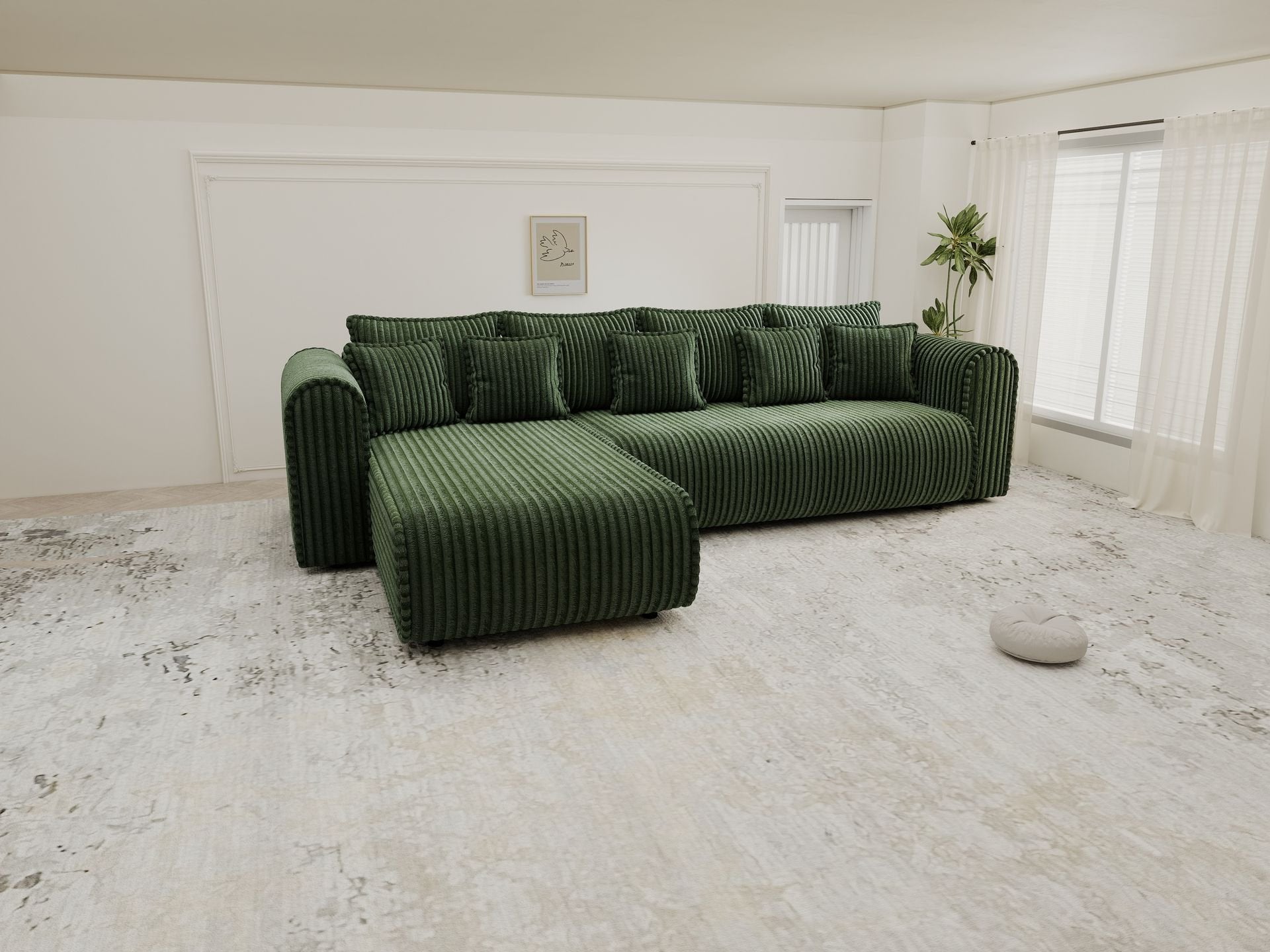 Colțar extensibil dumonde cu ladă de depozitare si sezut confortabil din spuma high-density, Monaco XL Tilia Verde 340x185 cm