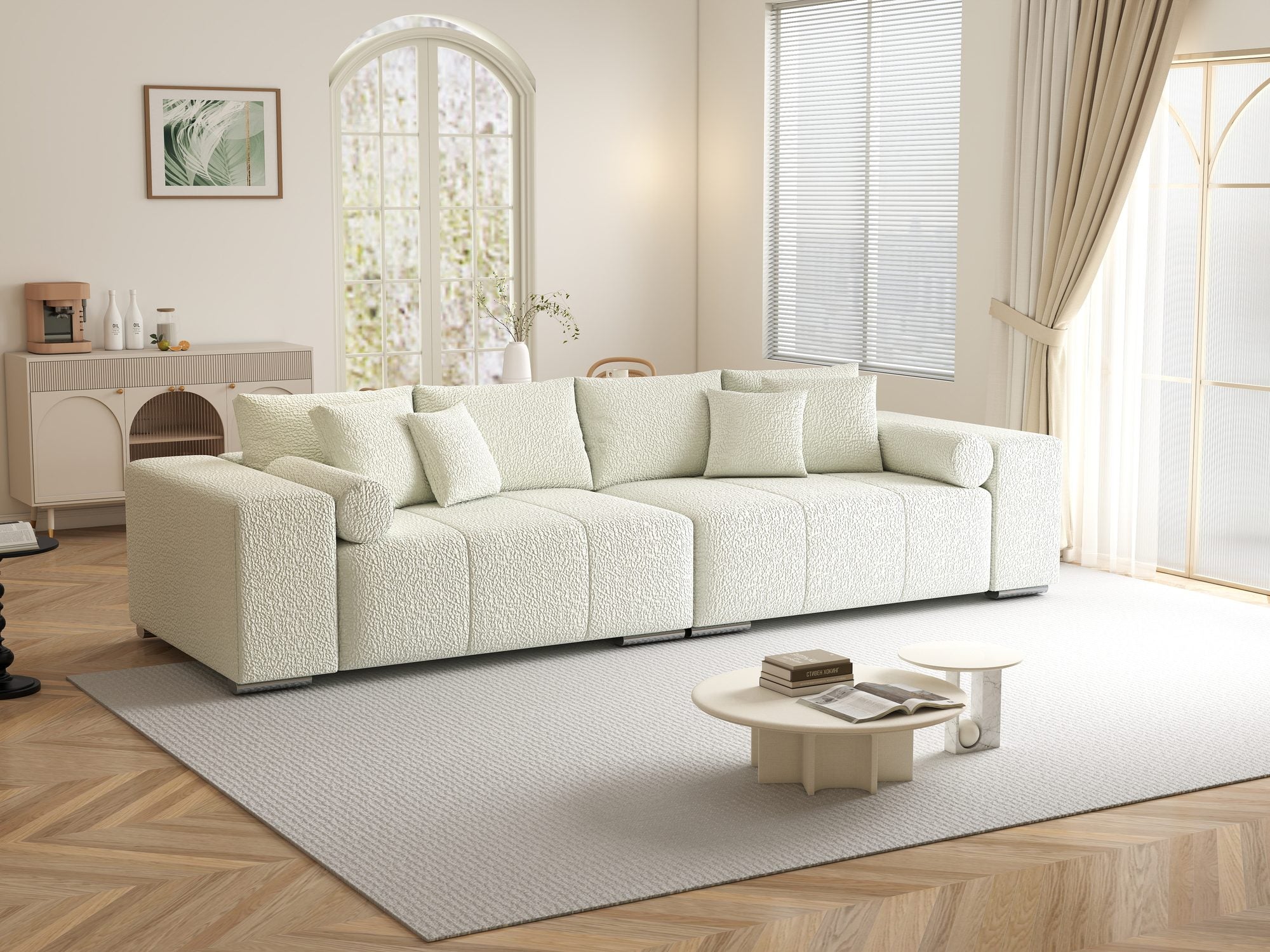 Canapea extensibilă dumonde cu ladă de depozitare si sezut confortabil din spuma high-density, Marbela XXL Jaguar Ivory 1 290x100 cm