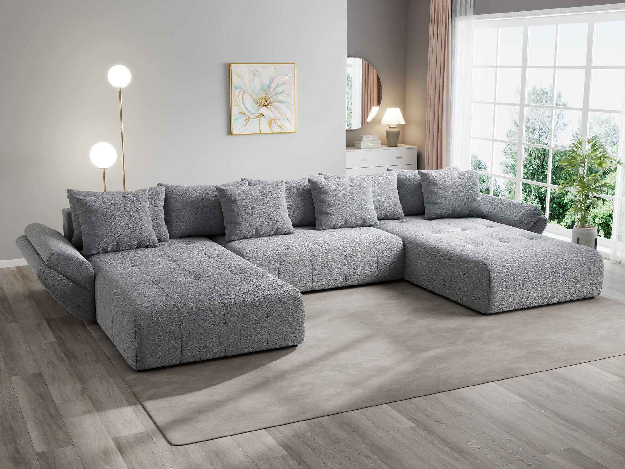 Colțar extensibil dumonde cu ladă de depozitare si sezut confortabil din spuma high-density, Berlin U Monte Gri 84 380x180 cm