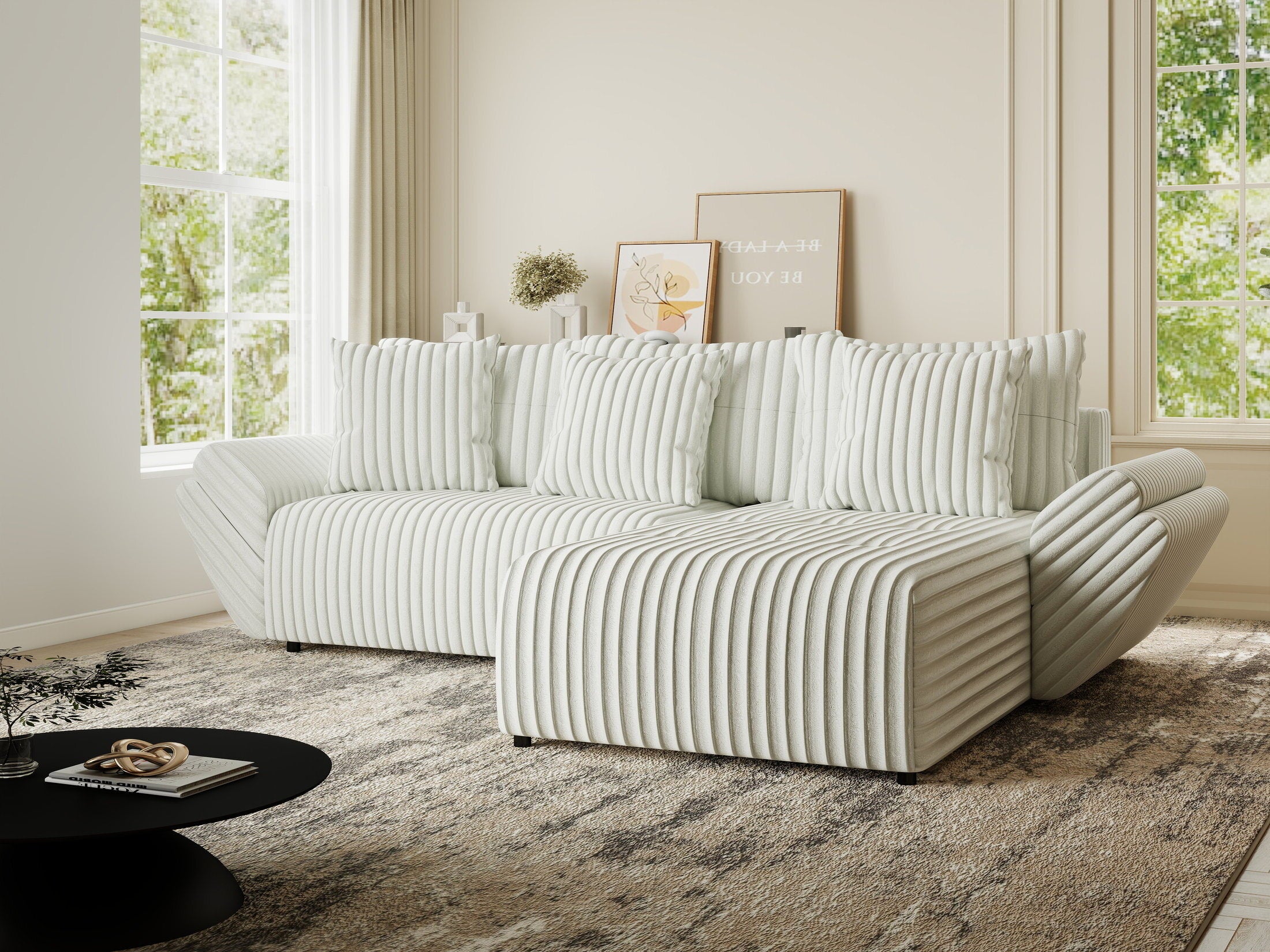 Colțar extensibil dumonde cu ladă de depozitare si sezut confortabil din spuma HR, Berlin Ambience Alb 280x185 cm II