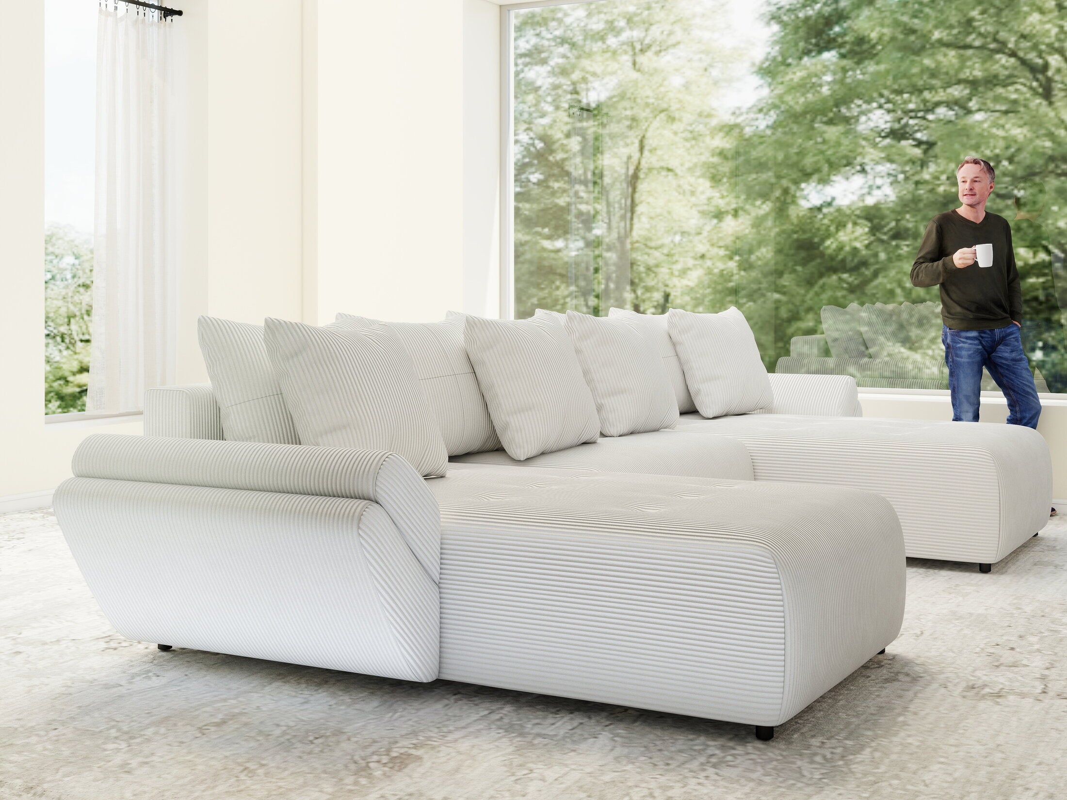 Colțar extensibil dumonde cu ladă de depozitare si sezut confortabil din spuma HR, Berlin U Zoom Grey 380x180 cm