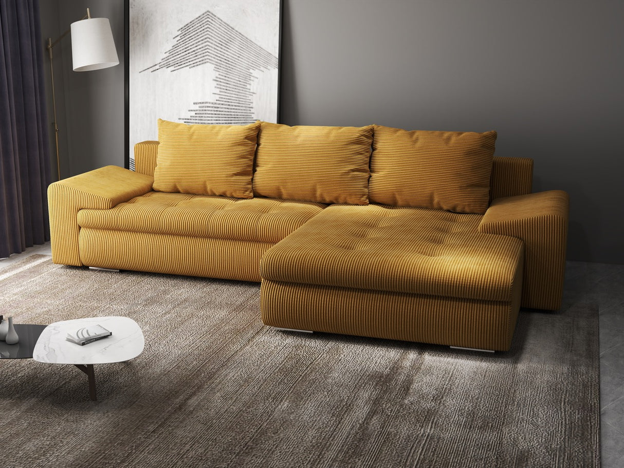 Colțar extensibil dumonde cu ladă de depozitare si sezut confortabil din spuma HR, Leonardo Zoom Mustar 255x193 cm II