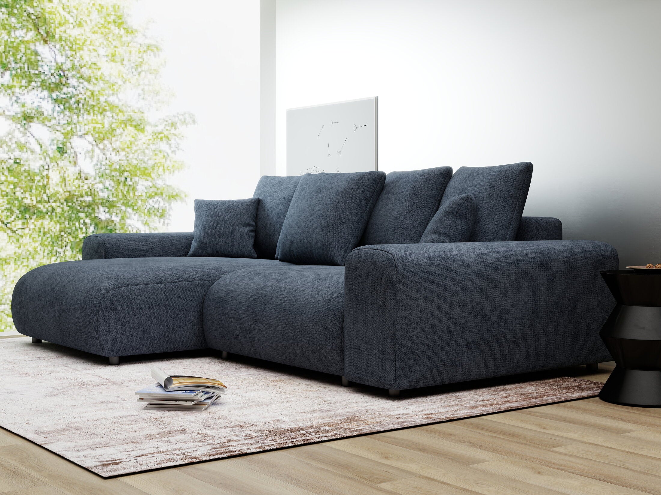 Colțar extensibil dumonde cu ladă de depozitare și șezut confortabil din spumă HR, Luma Enjoy Antracit 255x168 cm