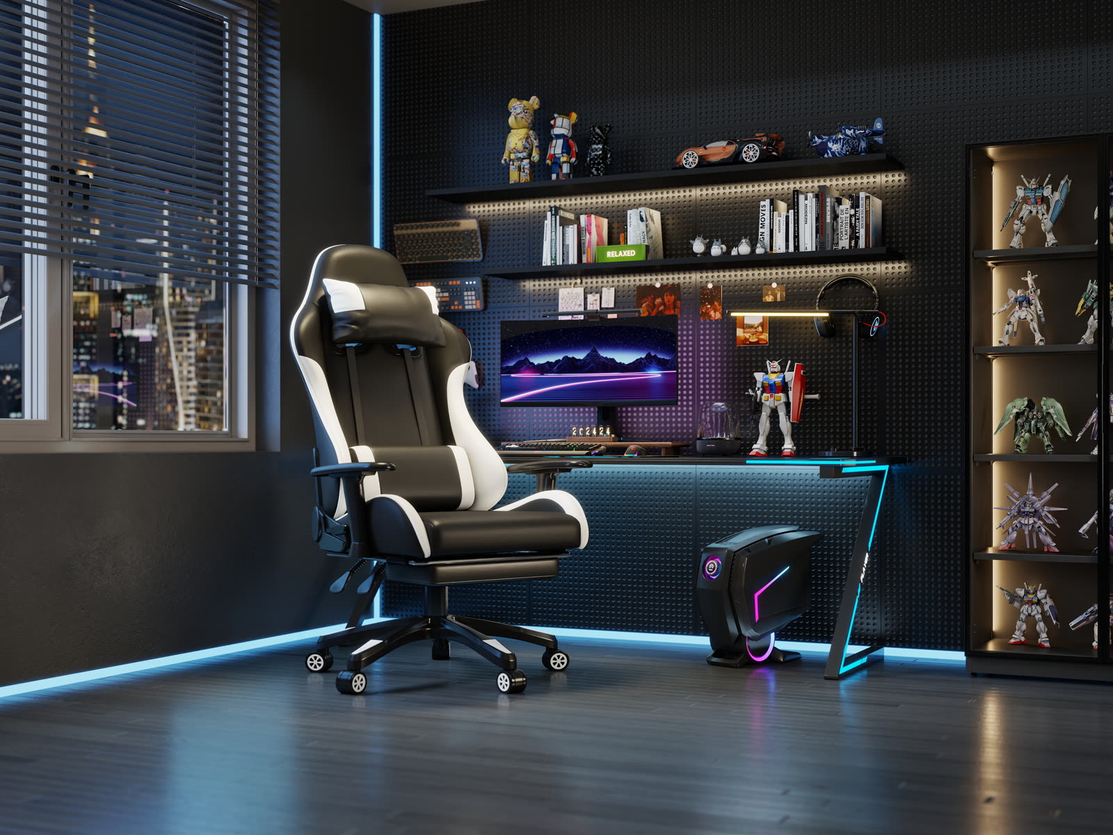 Scaun gaming Dumonde RAVEN X, mecanism multifuncțional, ecopiele, suport picioare, negru