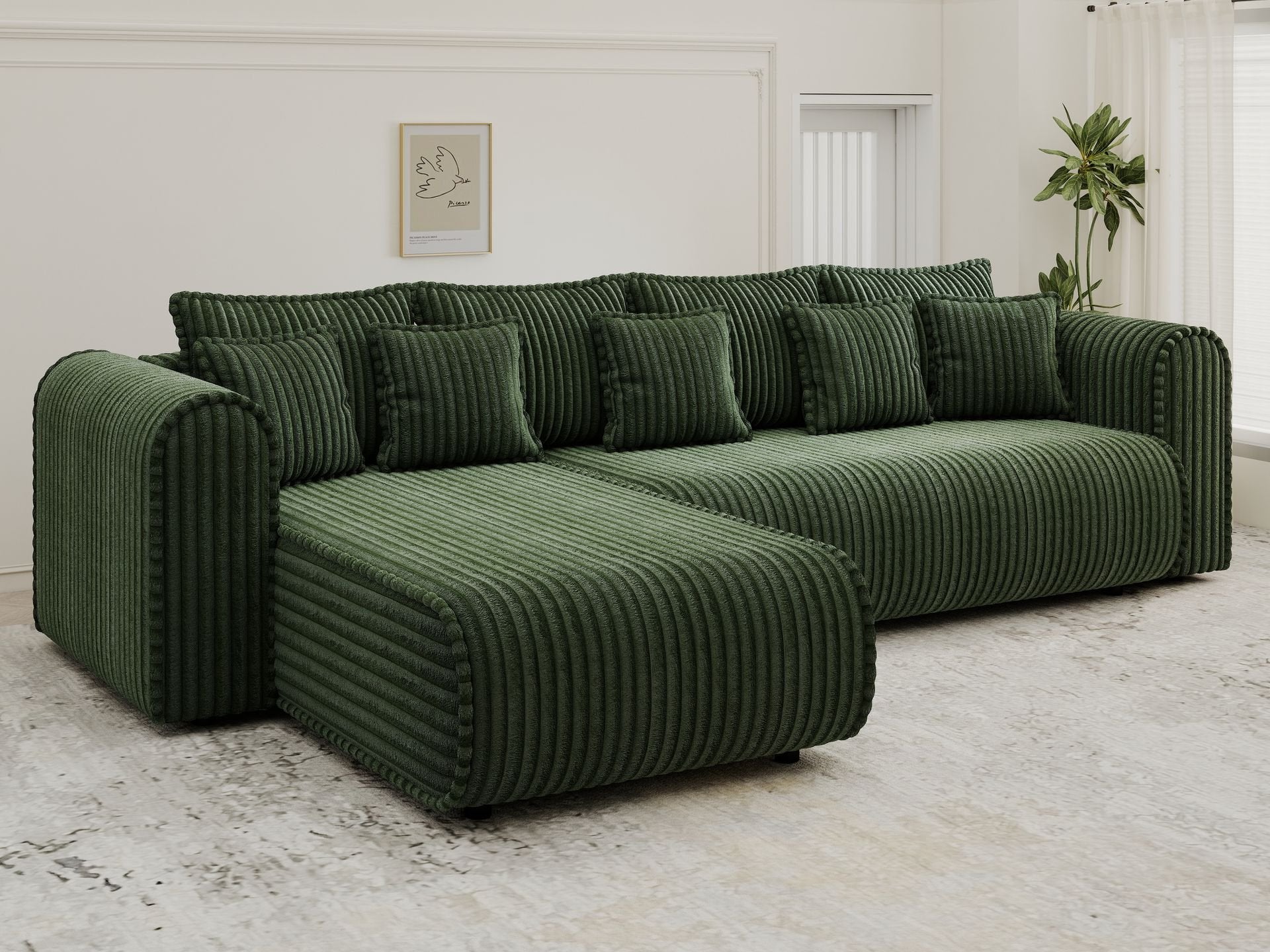 Colțar extensibil dumonde cu ladă de depozitare si sezut confortabil din spuma high-density, Monaco XL Tilia Verde 340x185 cm