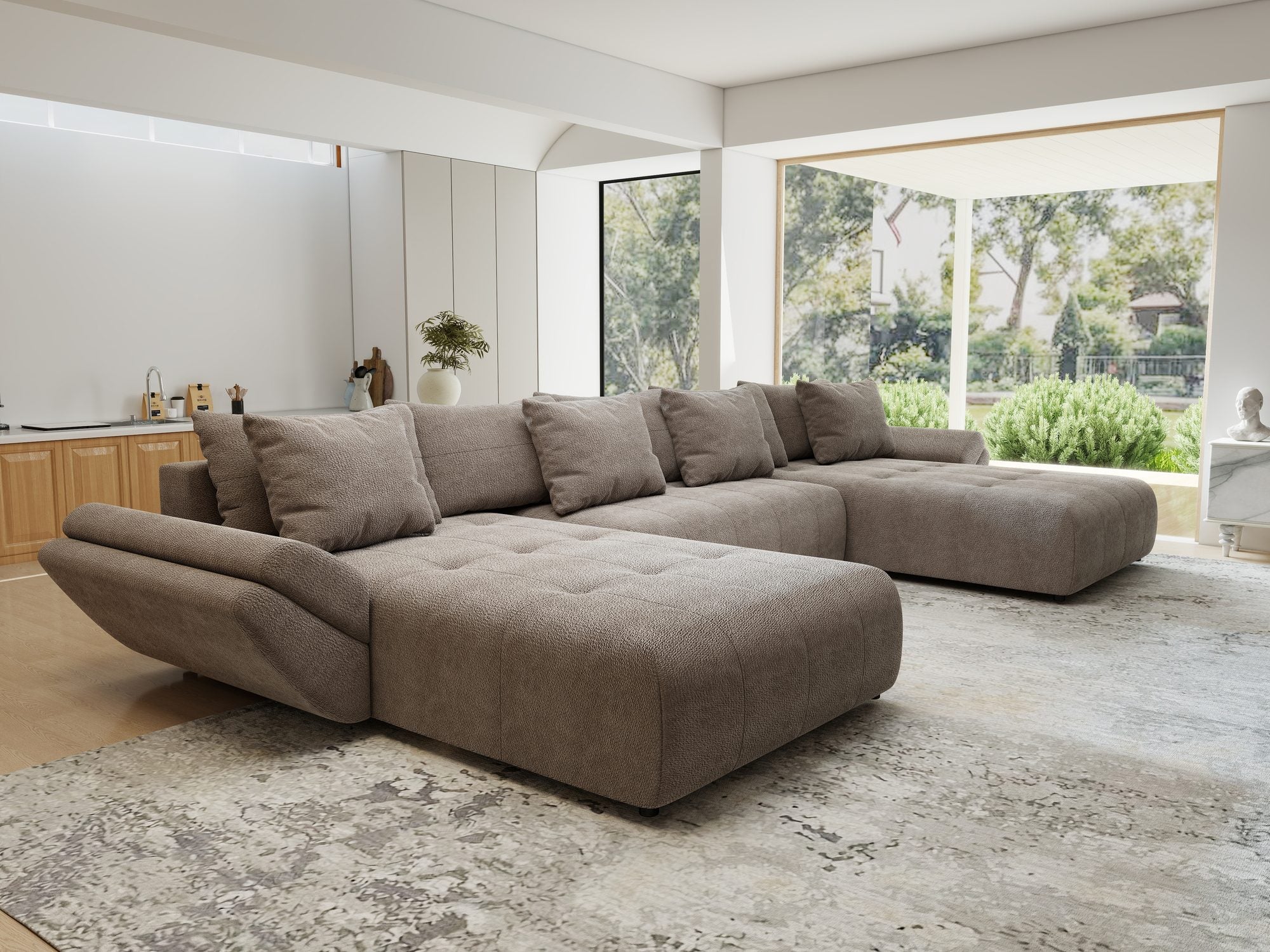 Colțar extensibil dumonde cu ladă de depozitare si sezut confortabil din spuma high-density, Berlin U Vibe Maro 21 380x180 cm