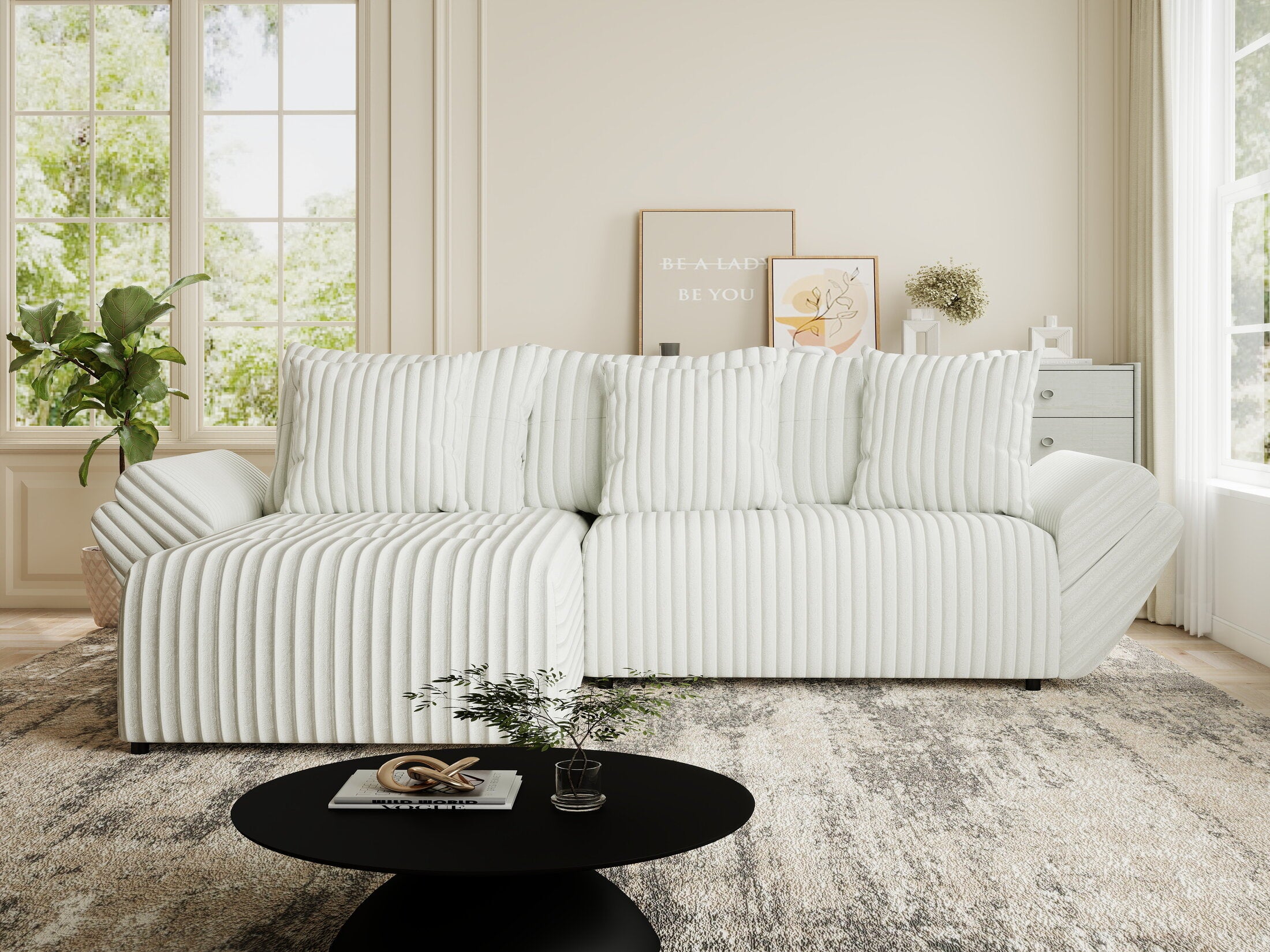 Colțar extensibil dumonde cu ladă de depozitare si sezut confortabil din spuma HR, Berlin Ambience Alb 280x185 cm