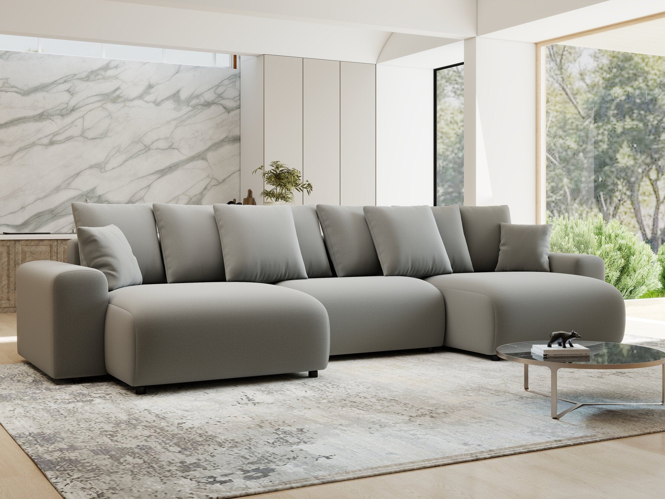 Colțar extensibil dumonde cu ladă de depozitare si sezut confortabil din spuma HR, Luma U Royal Gri 336x140 cm