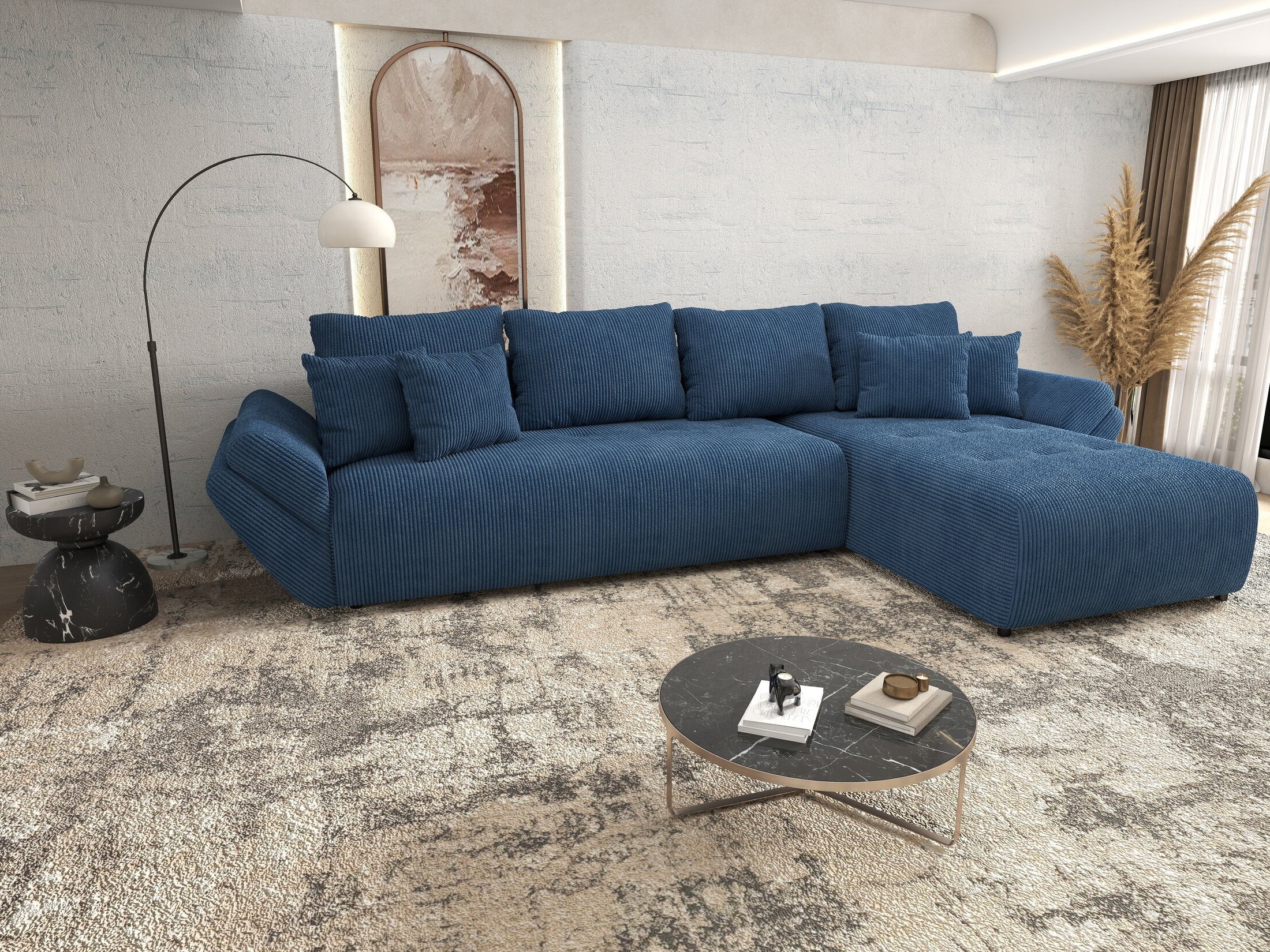 Colțar extensibil dumonde cu ladă de depozitare si sezut confortabil din spuma HR, Berlin XL Zoom Blue 350x185 cm II