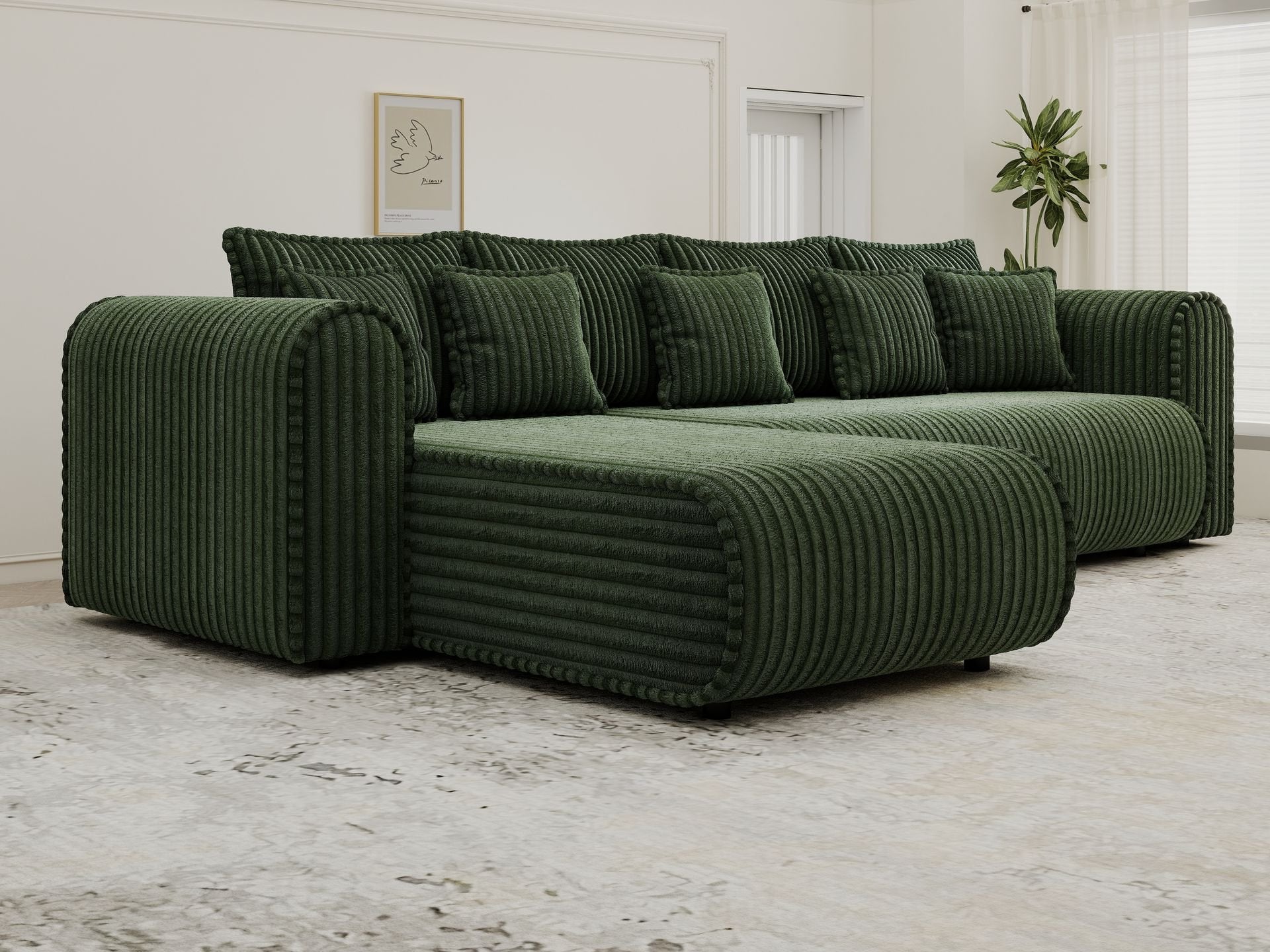 Colțar extensibil dumonde cu ladă de depozitare si sezut confortabil din spuma high-density, Monaco XL Tilia Verde 340x185 cm