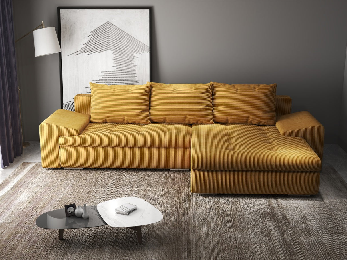 Colțar extensibil dumonde cu ladă de depozitare si sezut confortabil din spuma HR, Leonardo Zoom Mustar 255x193 cm II