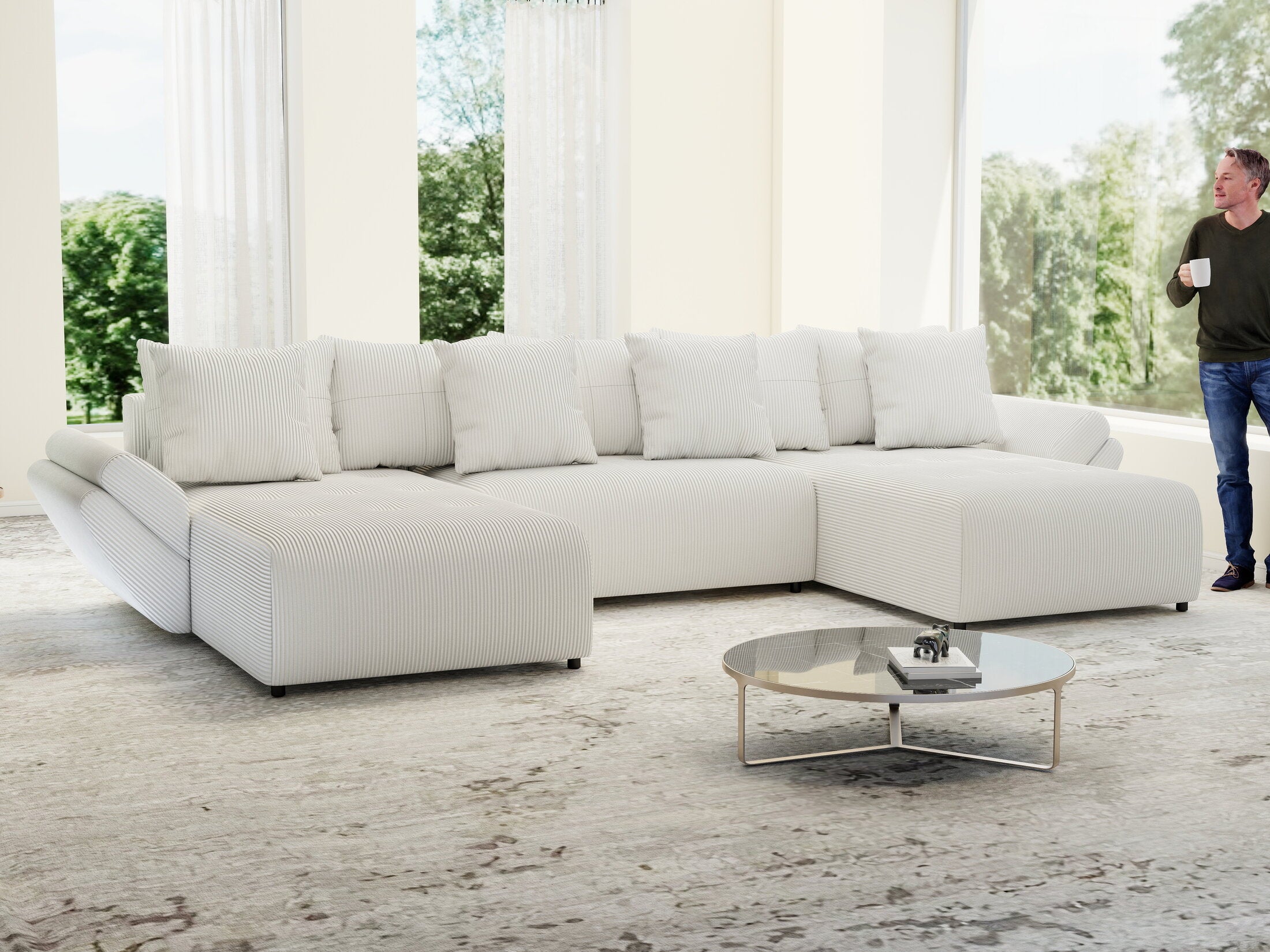 Colțar extensibil dumonde cu ladă de depozitare si sezut confortabil din spuma HR, Berlin U Zoom Grey 380x180 cm