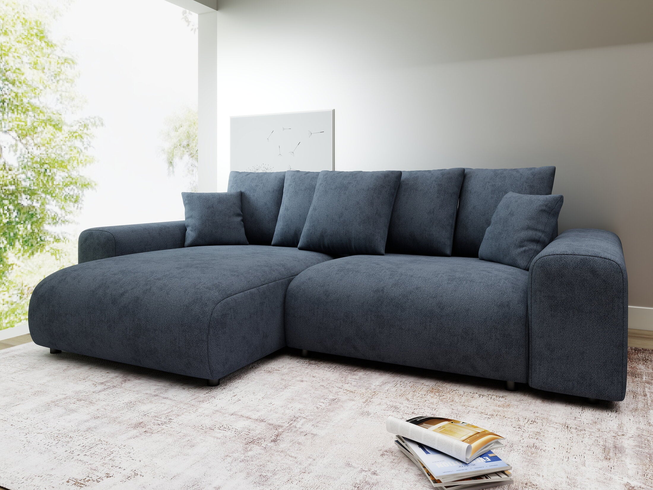 Colțar extensibil dumonde cu ladă de depozitare și șezut confortabil din spumă HR, Luma Enjoy Antracit 255x168 cm