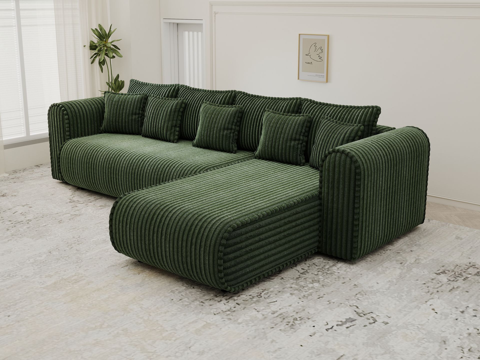Colțar extensibil dumonde cu ladă de depozitare si sezut confortabil din spuma high-density, Monaco XL Tilia Verde II 340x185 cm