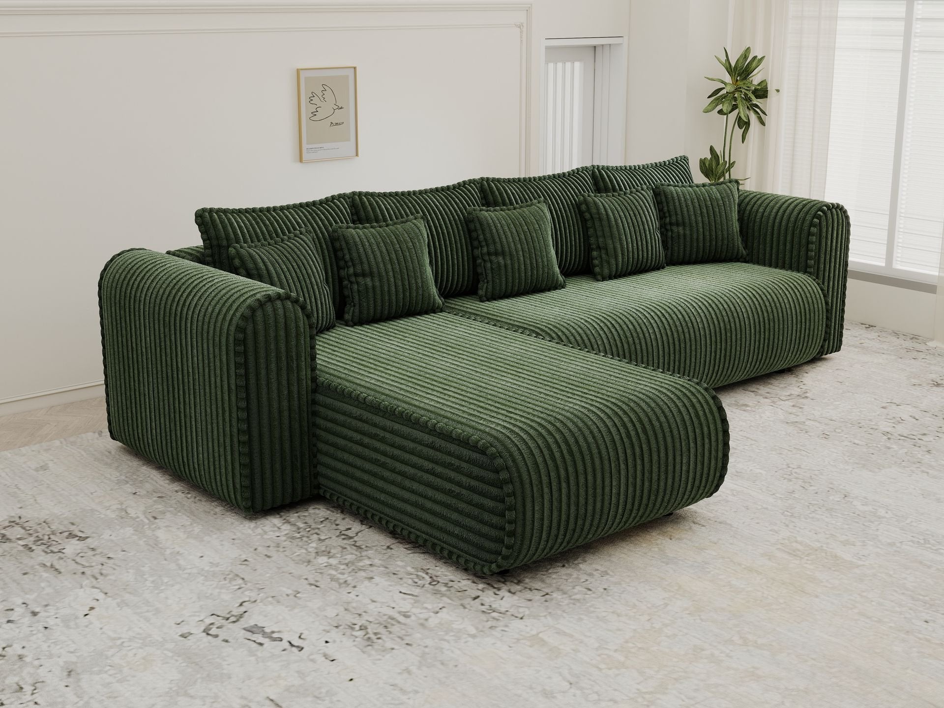 Colțar extensibil dumonde cu ladă de depozitare si sezut confortabil din spuma high-density, Monaco XL Tilia Verde 340x185 cm