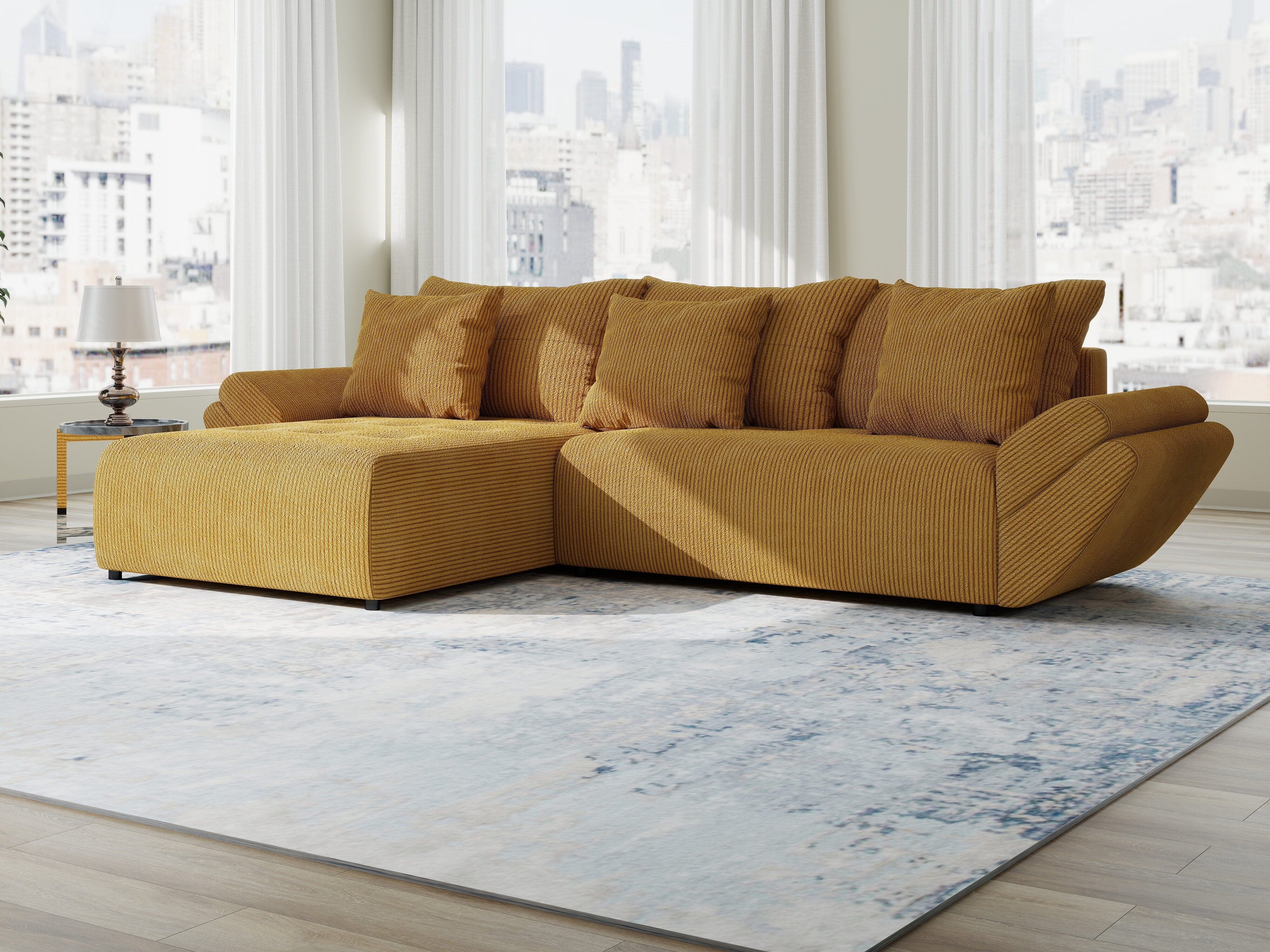 Colțar extensibil dumonde cu ladă de depozitare si sezut confortabil din spuma HR, Berlin Zoom Mustrar 280x185 cm