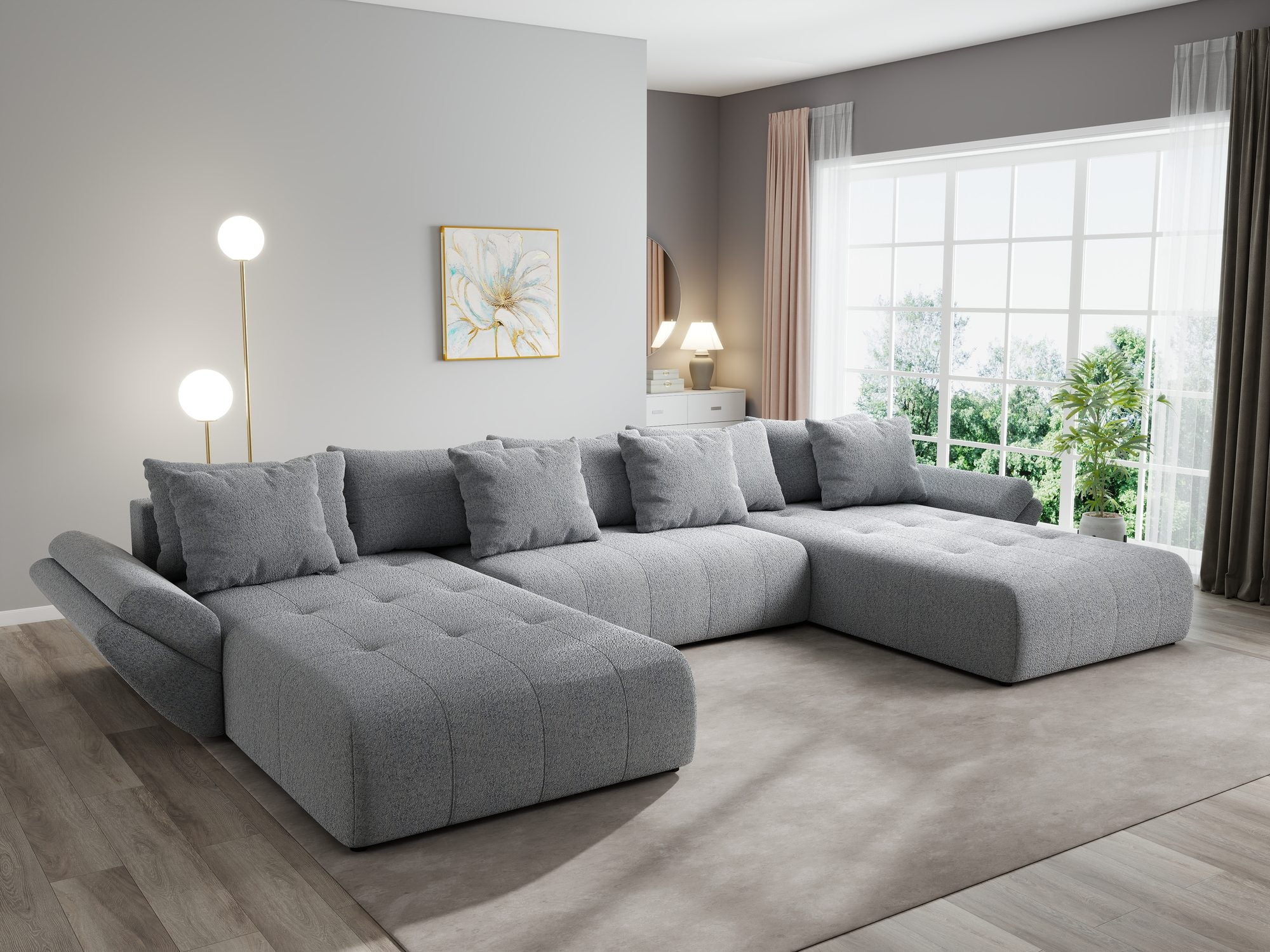 Colțar extensibil dumonde cu ladă de depozitare si sezut confortabil din spuma high-density, Berlin U Monte Gri 84 380x180 cm