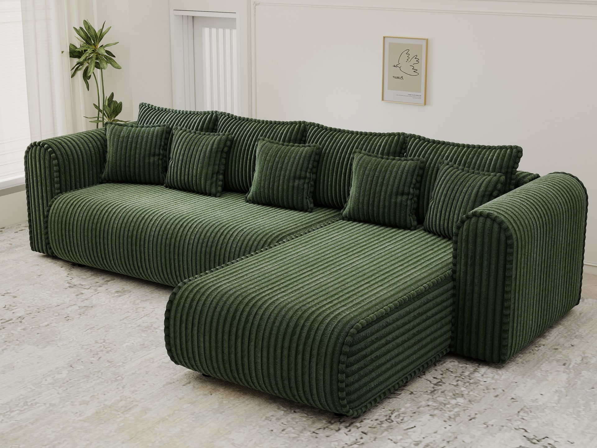 Colțar extensibil dumonde cu ladă de depozitare si sezut confortabil din spuma high-density, Monaco XL Tilia Verde II 340x185 cm