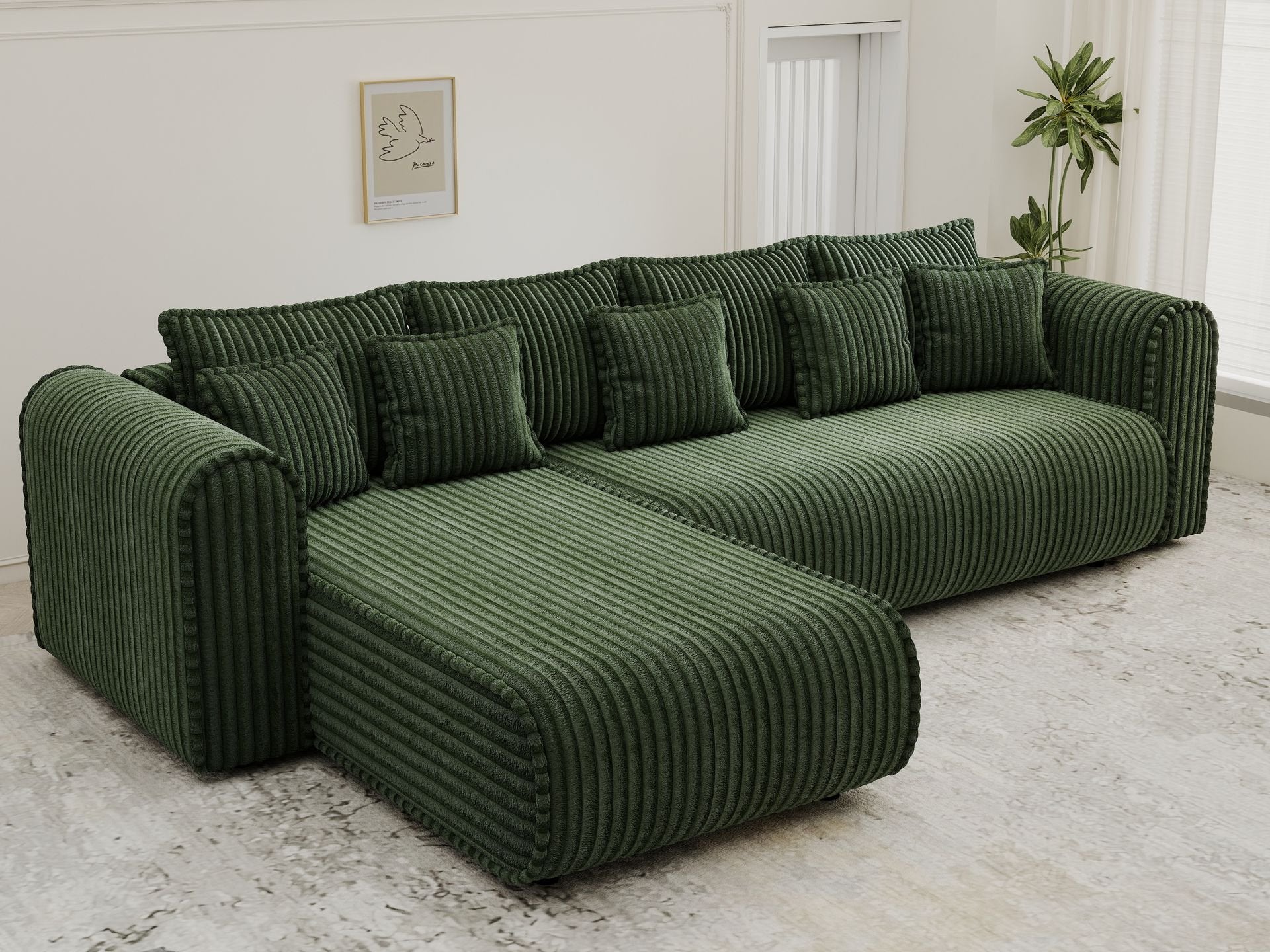 Colțar extensibil dumonde cu ladă de depozitare si sezut confortabil din spuma high-density, Monaco XL Tilia Verde 340x185 cm