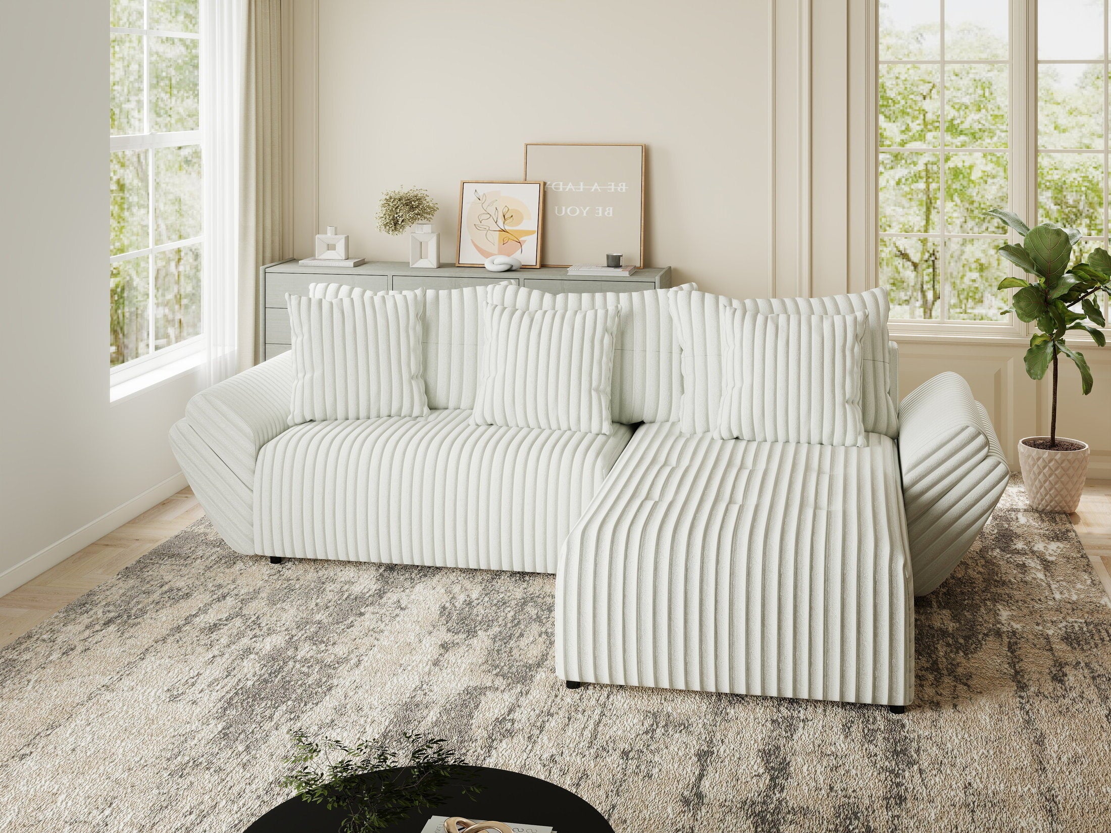 Colțar extensibil dumonde cu ladă de depozitare si sezut confortabil din spuma HR, Berlin Ambience Alb 280x185 cm II