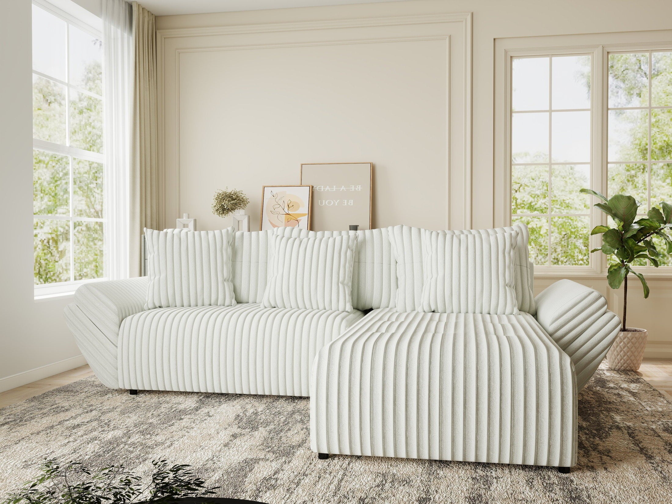 Colțar extensibil dumonde cu ladă de depozitare si sezut confortabil din spuma HR, Berlin Ambience Alb 280x185 cm II