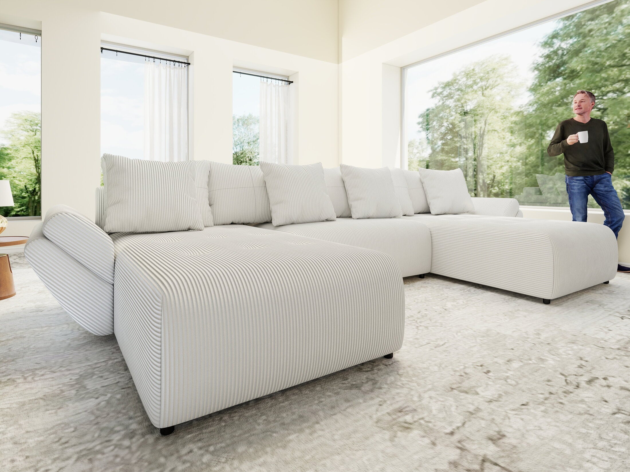 Colțar extensibil dumonde cu ladă de depozitare si sezut confortabil din spuma HR, Berlin U Zoom Grey 380x180 cm