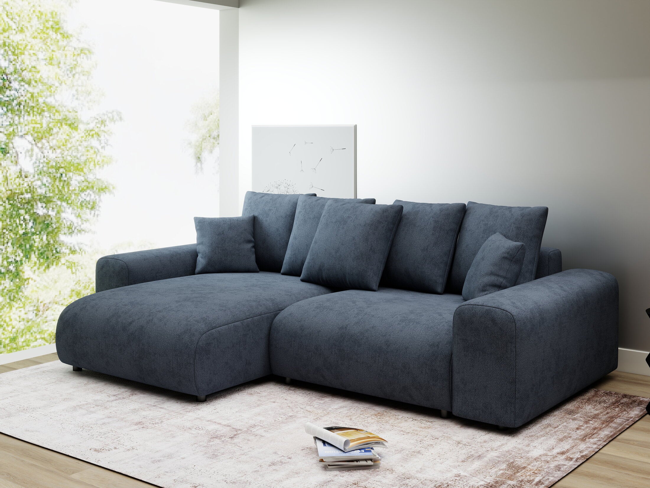 Colțar extensibil dumonde cu ladă de depozitare și șezut confortabil din spumă HR, Luma Enjoy Antracit 255x168 cm