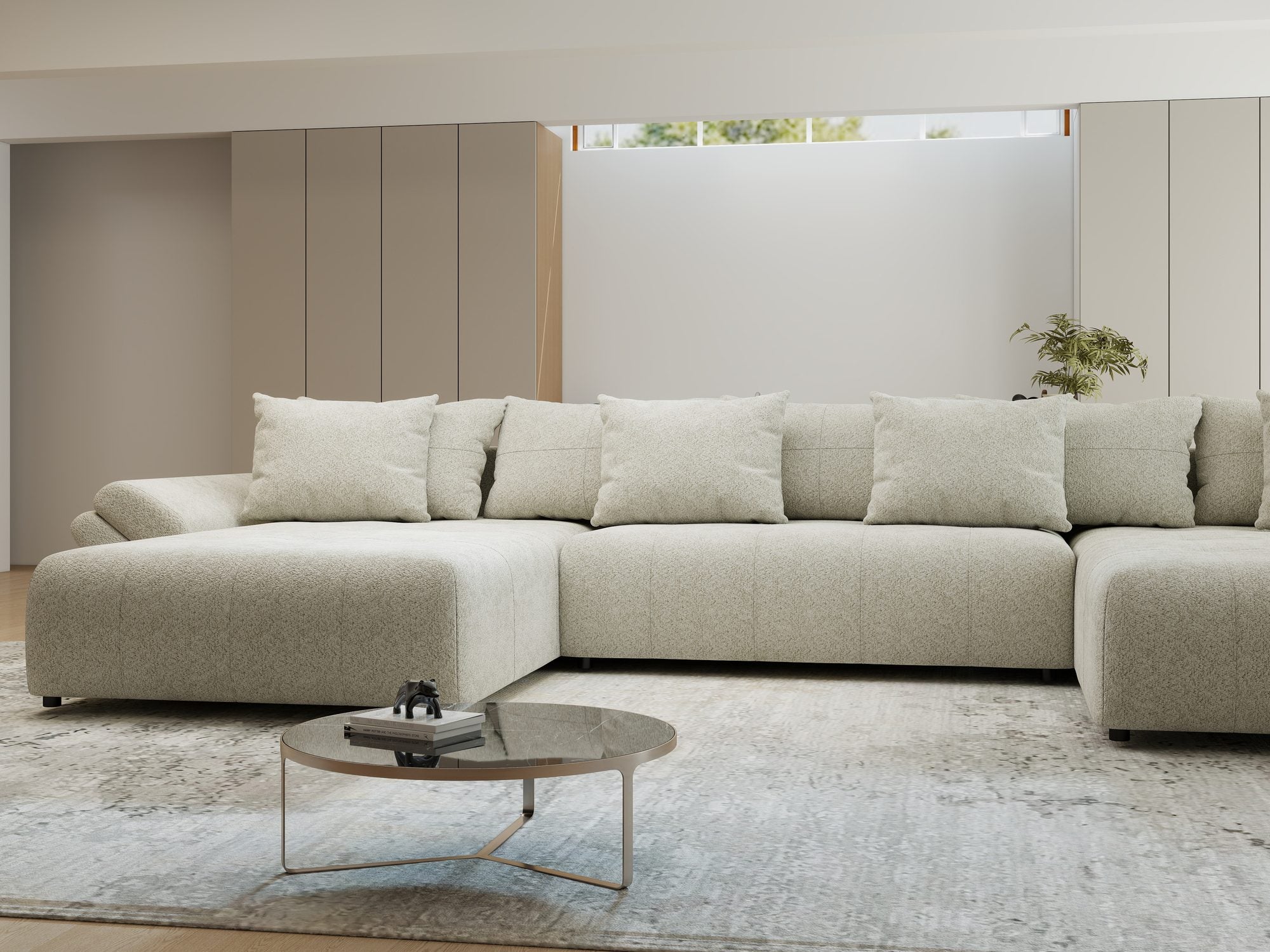 Colțar extensibil dumonde cu ladă de depozitare si sezut confortabil din spuma high-density, Berlin U Arena Bej 20 380x180 cm