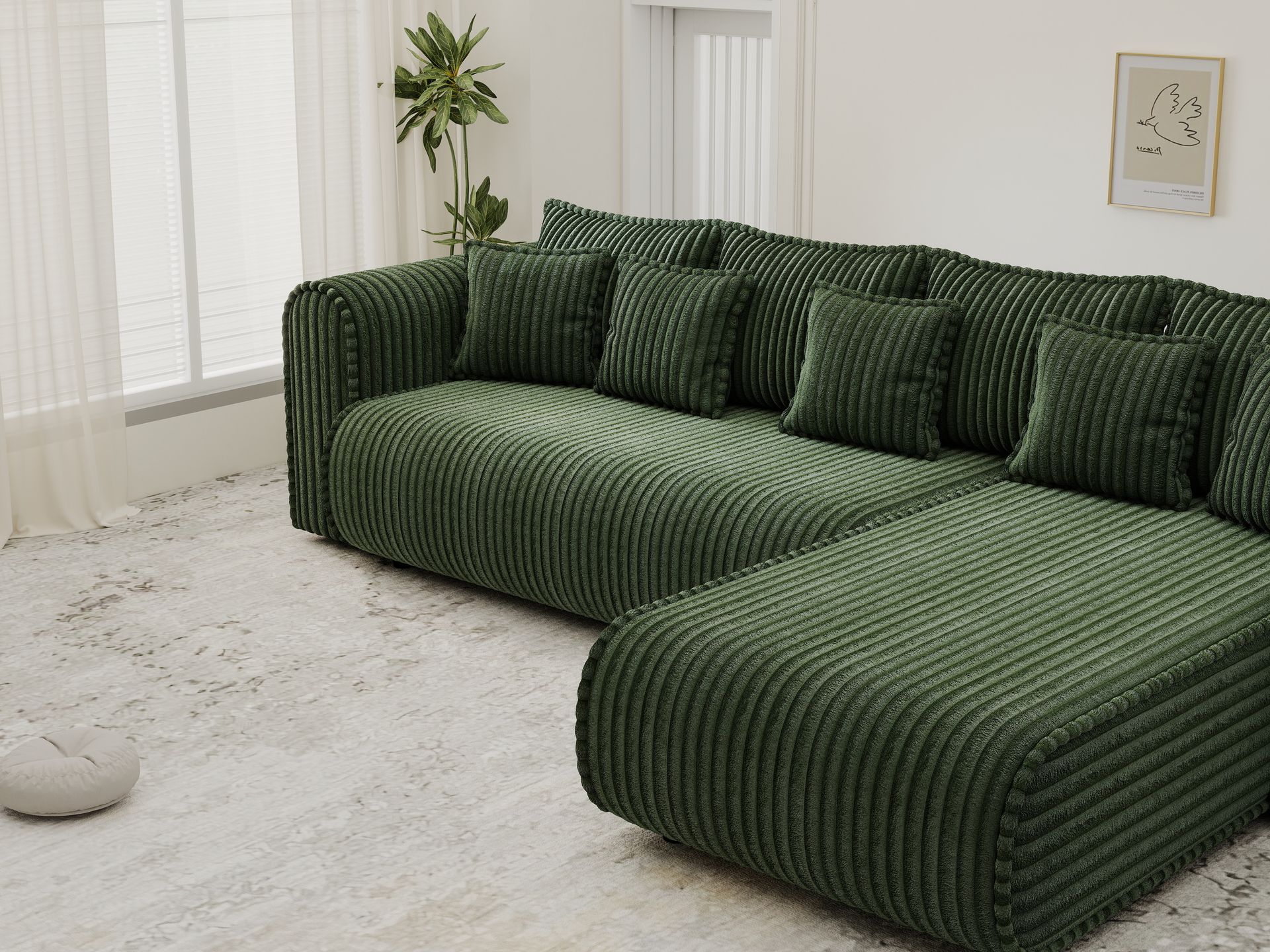 Colțar extensibil dumonde cu ladă de depozitare si sezut confortabil din spuma high-density, Monaco XL Tilia Verde II 340x185 cm