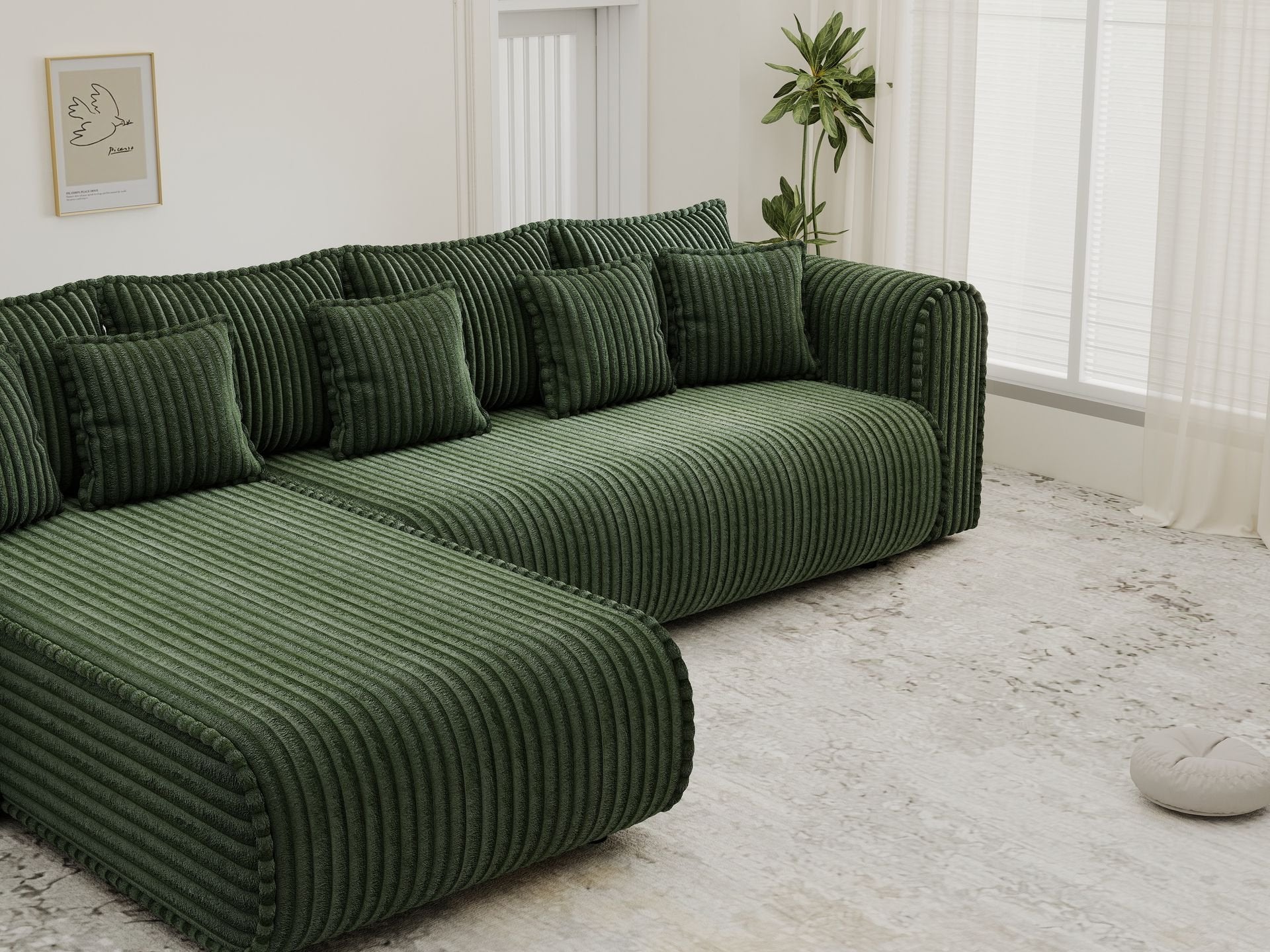 Colțar extensibil dumonde cu ladă de depozitare si sezut confortabil din spuma high-density, Monaco XL Tilia Verde 340x185 cm