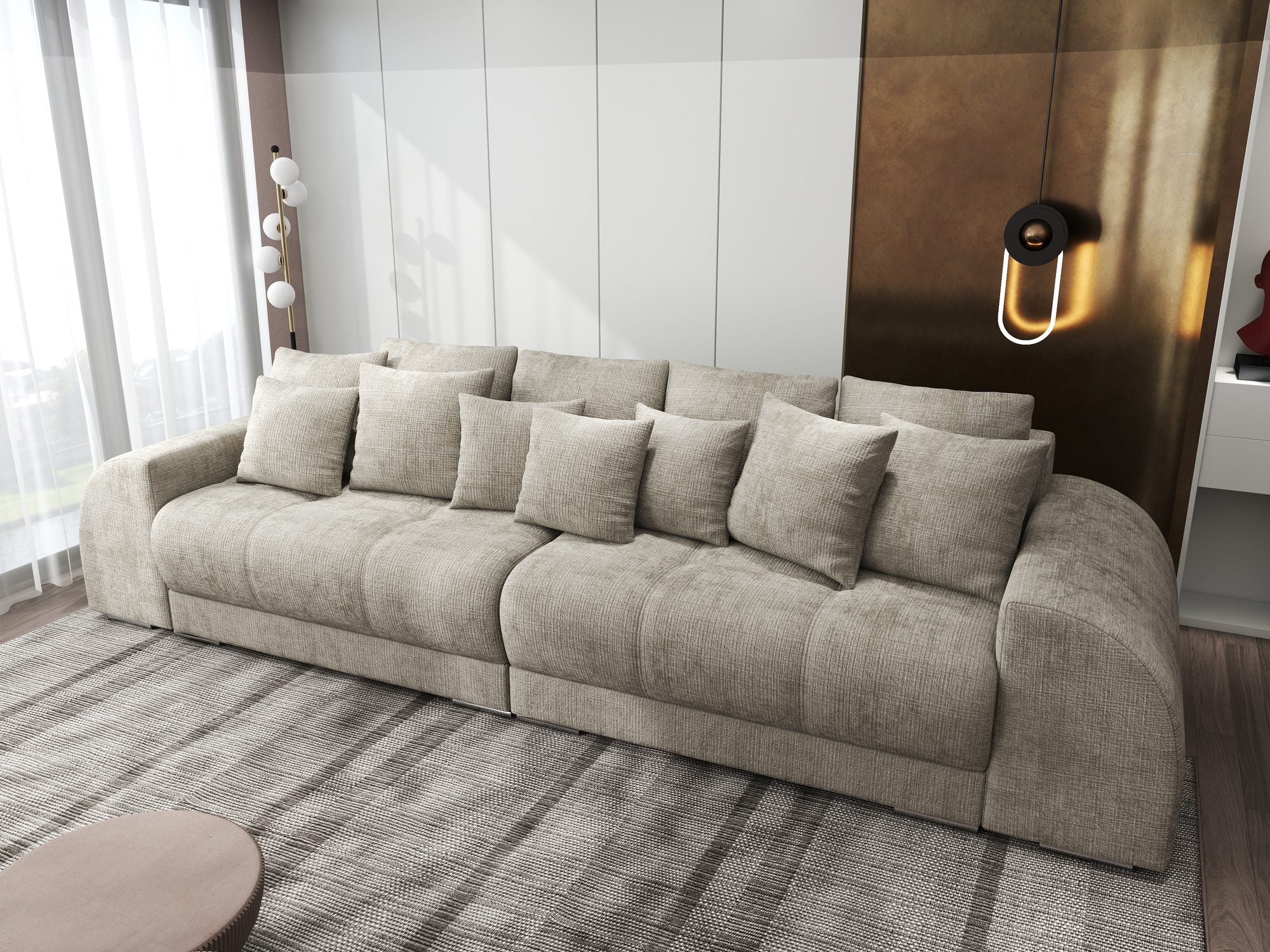 Canapea extensibilă dumonde cu 2 lăzi de depozitare si sezut confortabil din spuma high-density, Verona Cremona Bej 14 310x100 cm