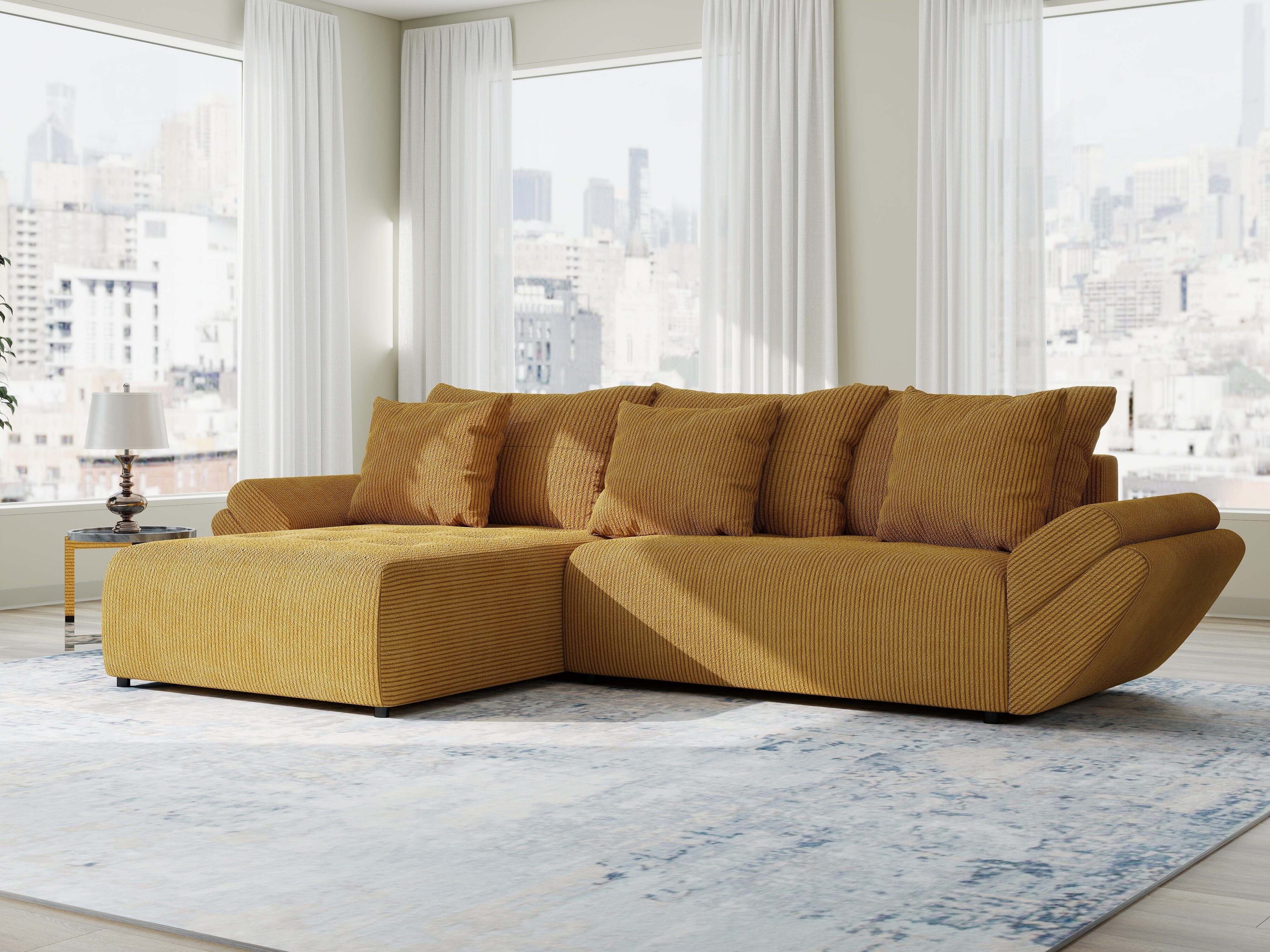 Colțar extensibil dumonde cu ladă de depozitare si sezut confortabil din spuma HR, Berlin Zoom Mustrar 280x185 cm