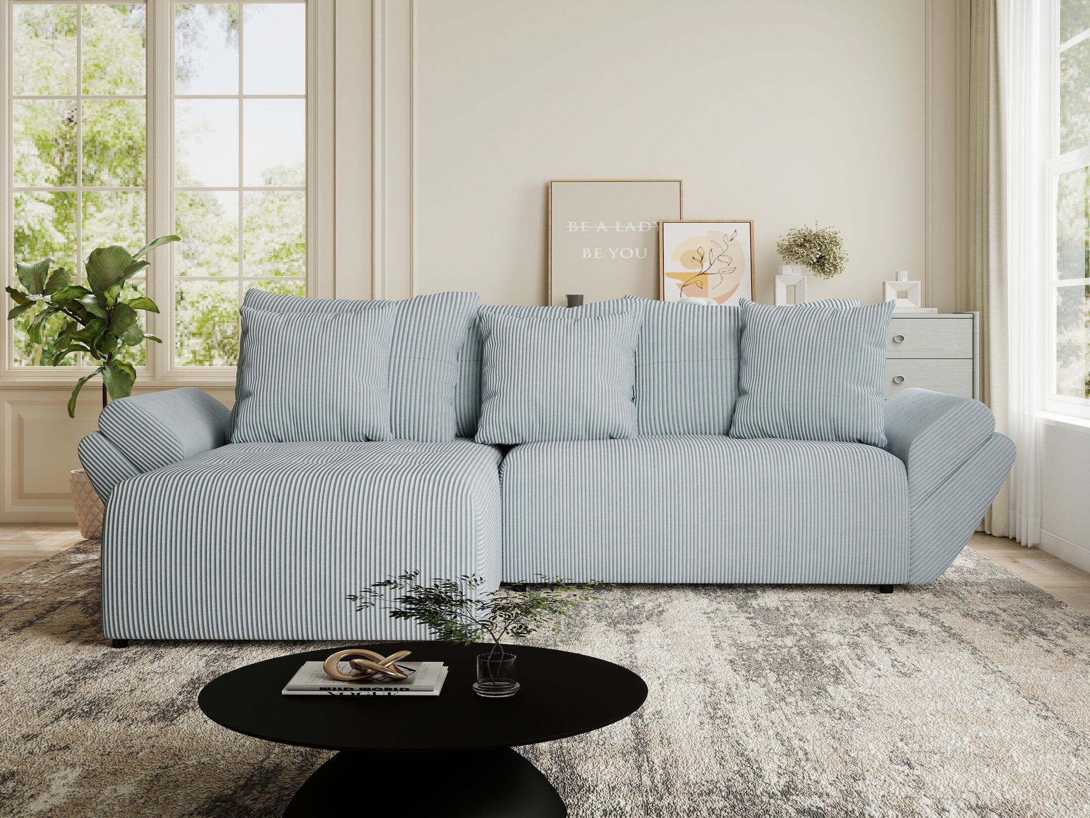 Colțar extensibil dumonde cu ladă de depozitare si sezut confortabil din spuma HR, Berlin Zoom Gri Mint 280x185 cm