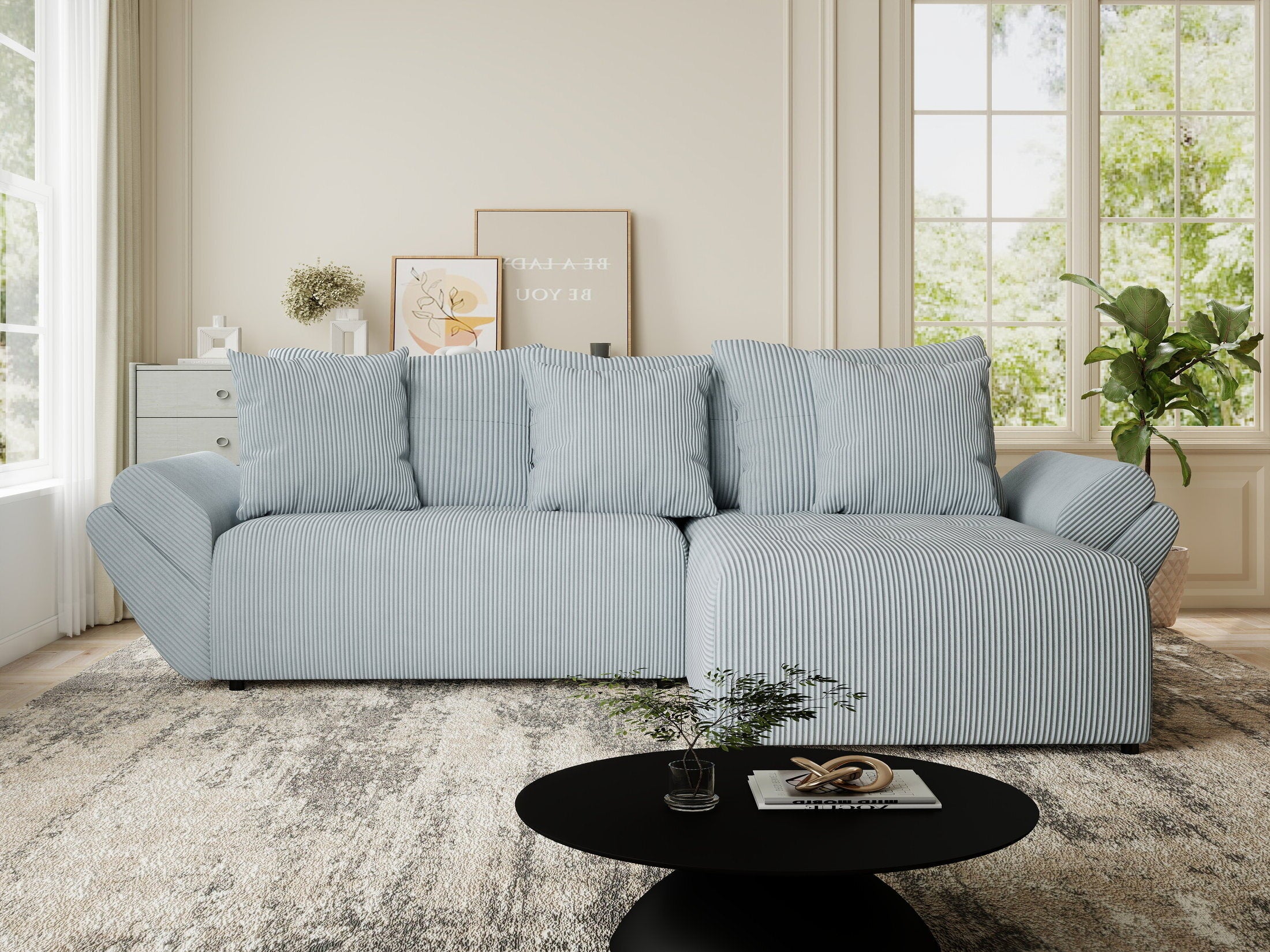 Colțar extensibil dumonde cu ladă de depozitare si sezut confortabil din spuma HR, Berlin Zoom Gri Mint 280x185 cm II