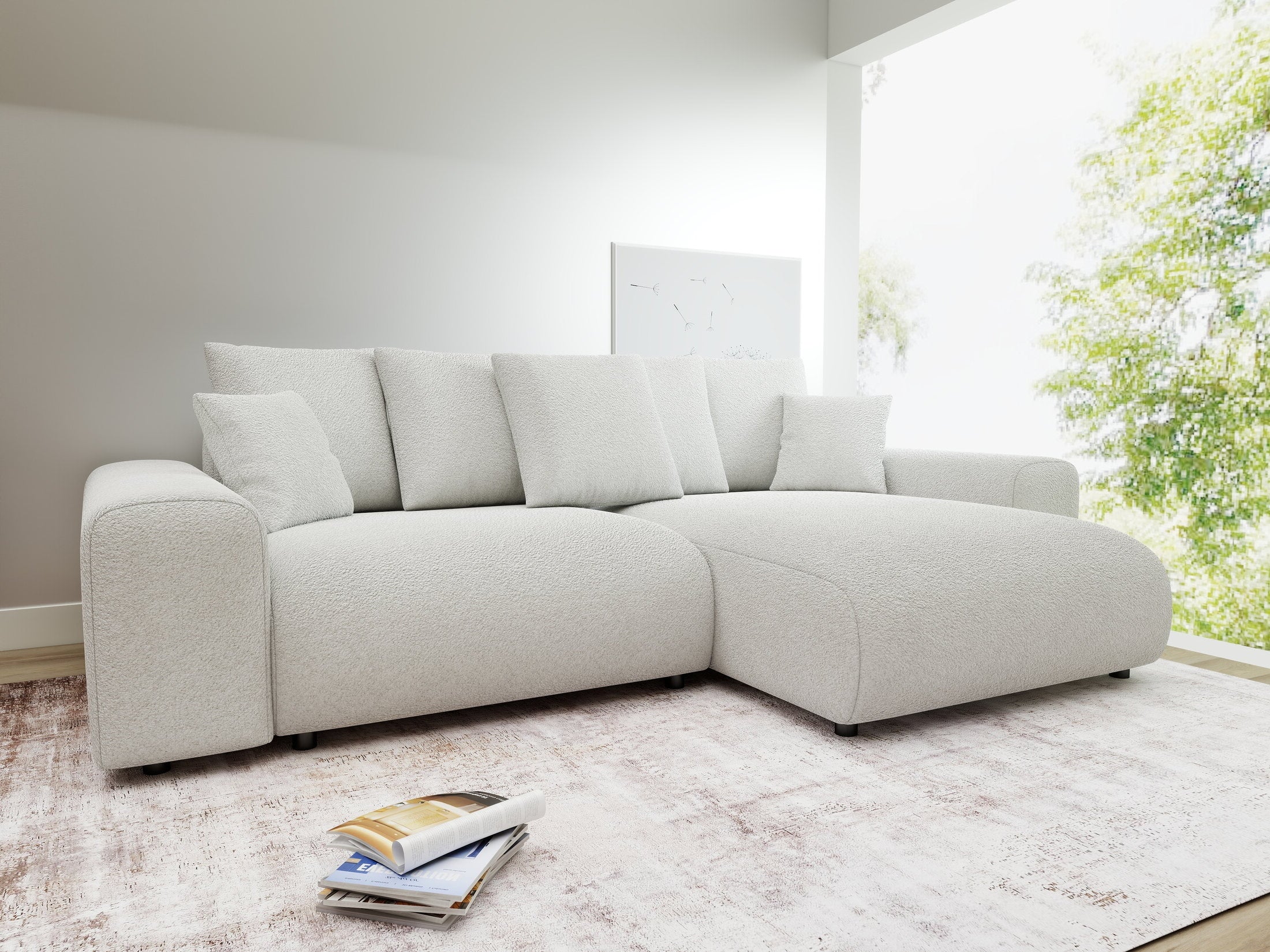 Colțar extensibil dumonde cu ladă de depozitare și șezut confortabil din spumă HR, Luma Euphoria Alb 255x168 cm II