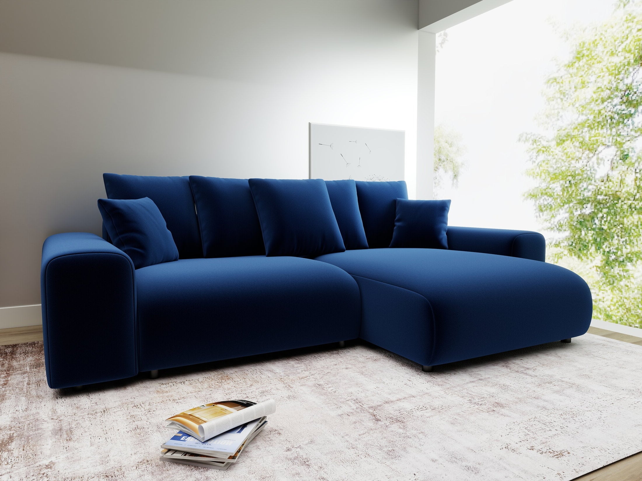 Colțar extensibil dumonde cu ladă de depozitare și șezut confortabil din spumă HR, Luma Royal Albastru Navy 255x168 cm II