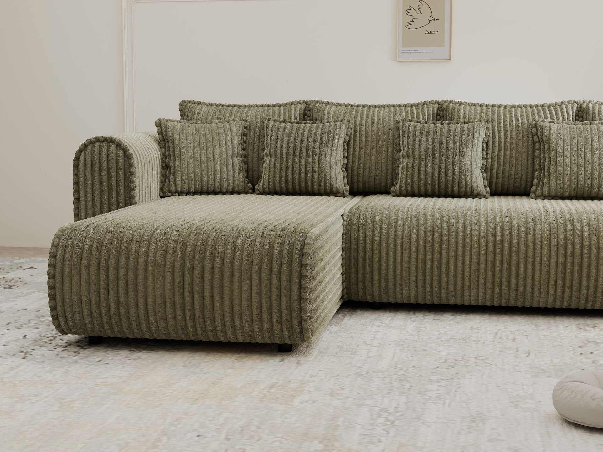 Colțar extensibil dumonde cu ladă de depozitare si sezut confortabil din spuma high-density, Monaco XL Tilia Olive 340x185 cm