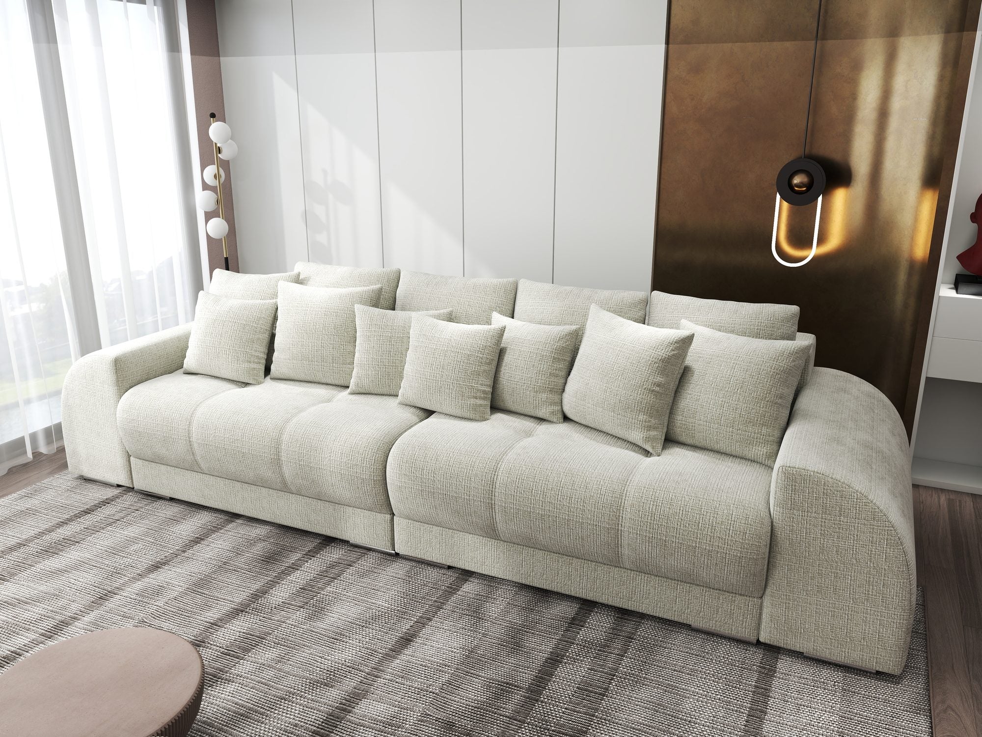Canapea extensibilă dumonde cu 2 lăzi de depozitare si sezut confortabil din spuma high-density, Verona Cremona Bej 04 310x100 cm
