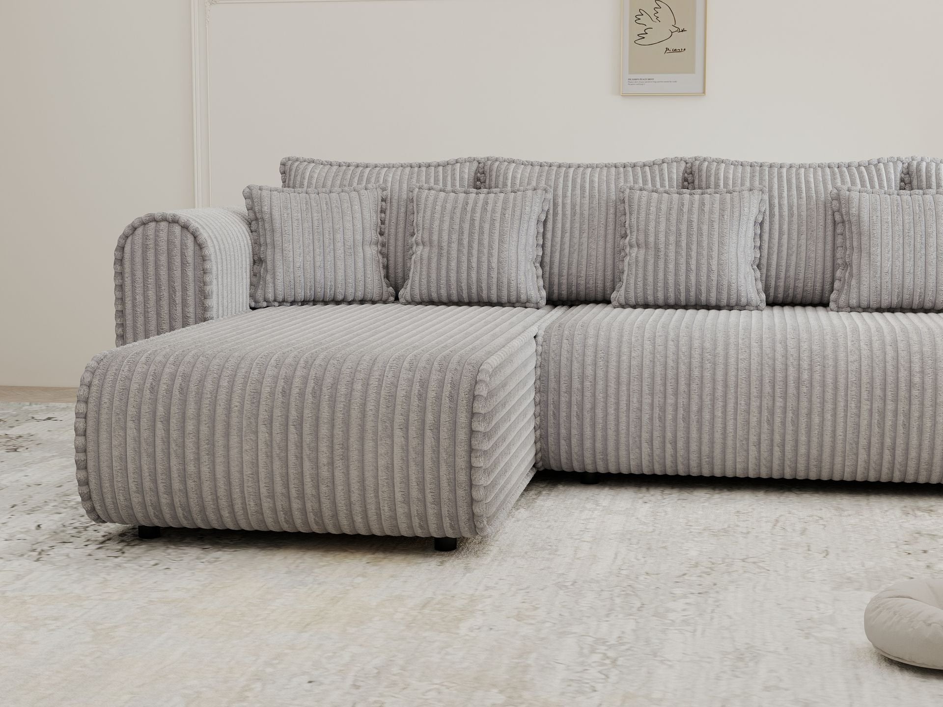 Colțar extensibil dumonde cu ladă de depozitare si sezut confortabil din spuma high-density, Monaco XL Tilia Dove 340x185 cm